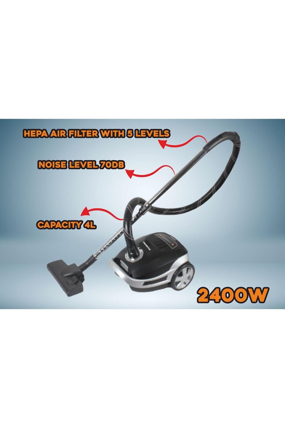 Hausberg-Aspirator Profesional Cu Sac Hb-2875ng, 2400 W, Zgomot 70db, 4l, Filtru Hepa, 5 Nivele,5 M, Display 6
