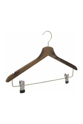 Takaz Global Koyu Kahverengi Ahşap Takım Askısı Ceket Etek Pantolon Kıskaçlı ...