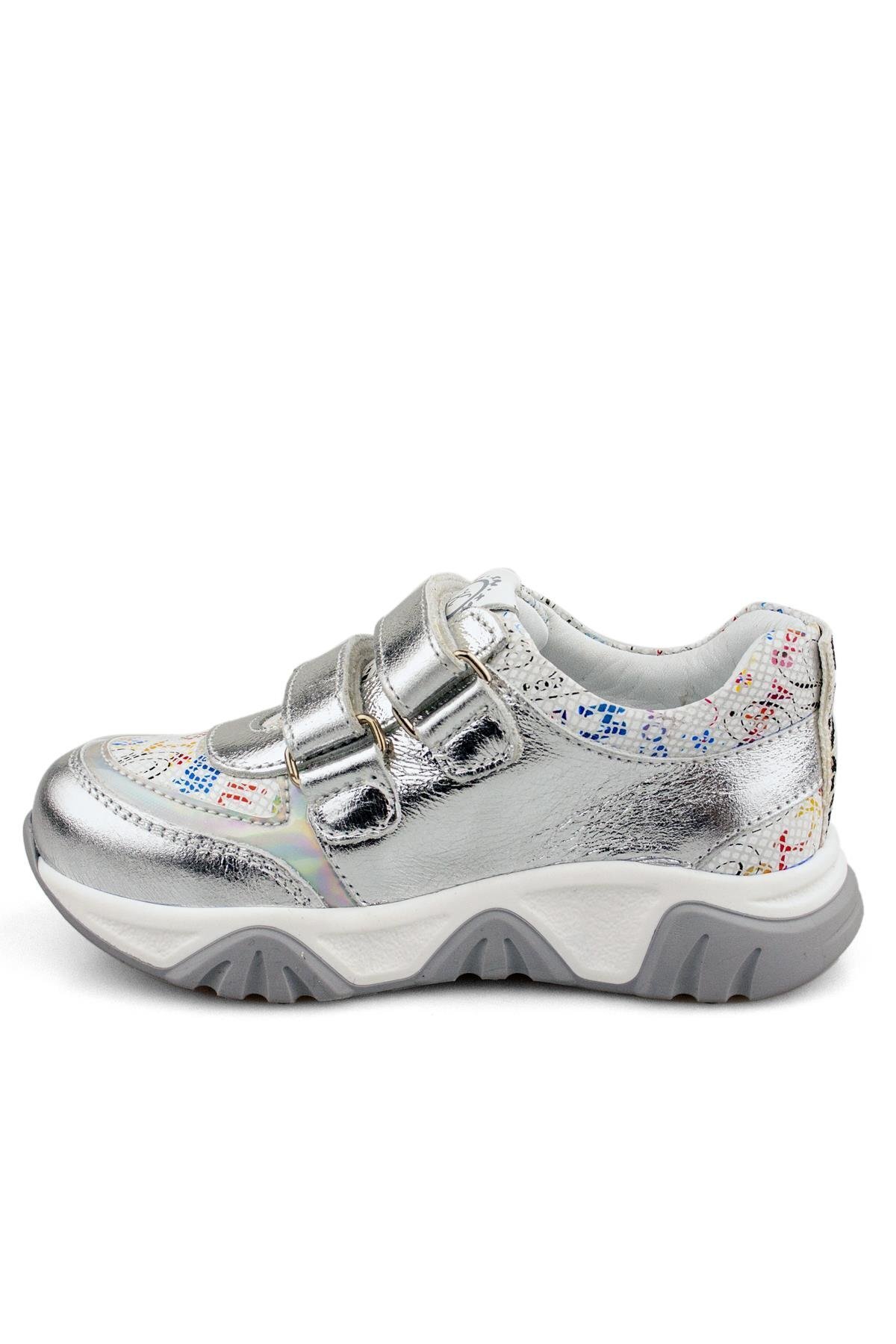 Cici Bebe Ayakkabı-Genuine Leather Silver Printed Girls' Shoes 4