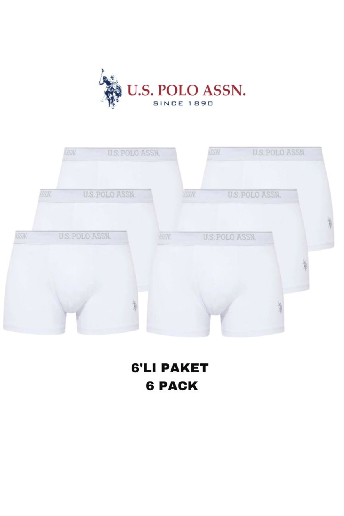 یو اس پولو مردانه، دارای مجوز، USPA، سفید، ۹۵٪ پنبه، ۵٪ الاستین، بسته ۶ عددی اقتصادی