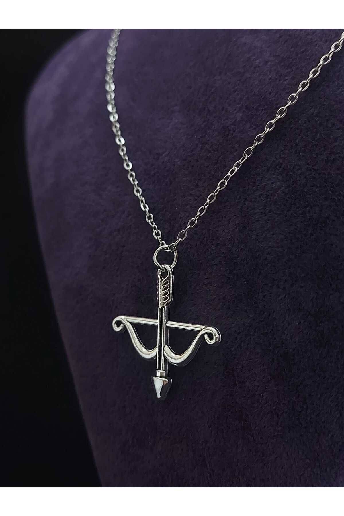 sarıyer silver-Eros Love Arrow Model Romantic Themed Love Lover Necklace Arrow Model Steel Necklace 2