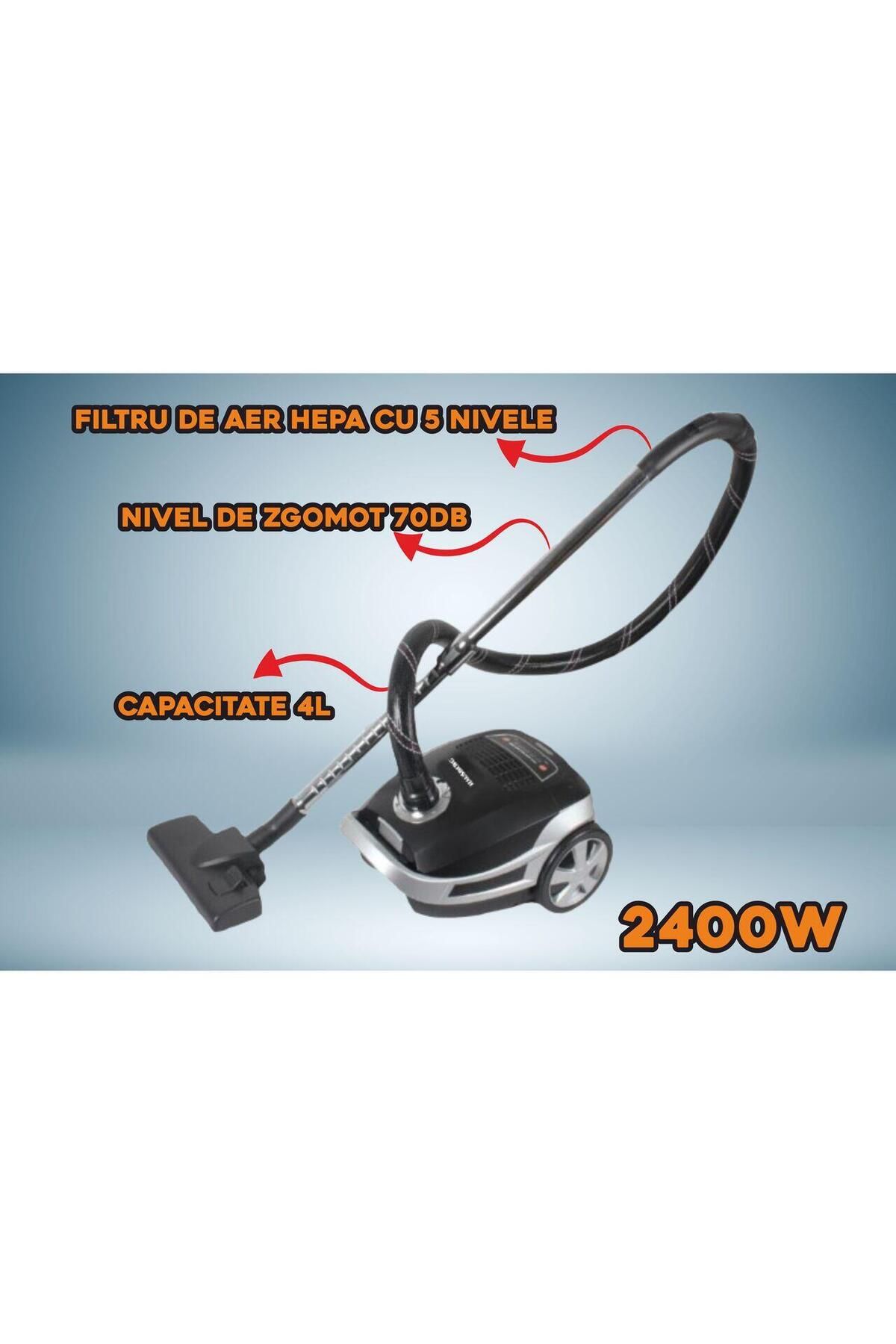 Hausberg-Aspirator Profesional Cu Sac Hb-2875ng, 2400 W, Zgomot 70db, 4l, Filtru Hepa, 5 Nivele,5 M, Display 5
