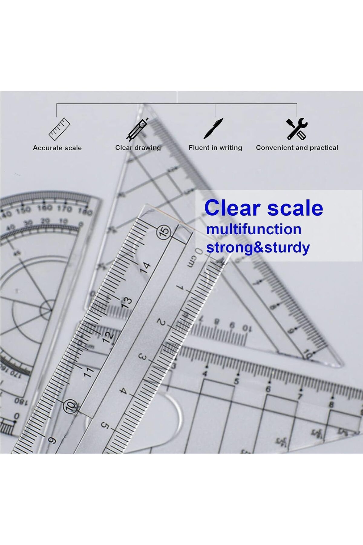 erorex-طقم هندسة، مجموعة بوصلة هندسية للرياضيات، مكونة من 8 قطع، مسطرة بلاستيكية متعددة الوظائف، عملية وقابلة للحمل 3