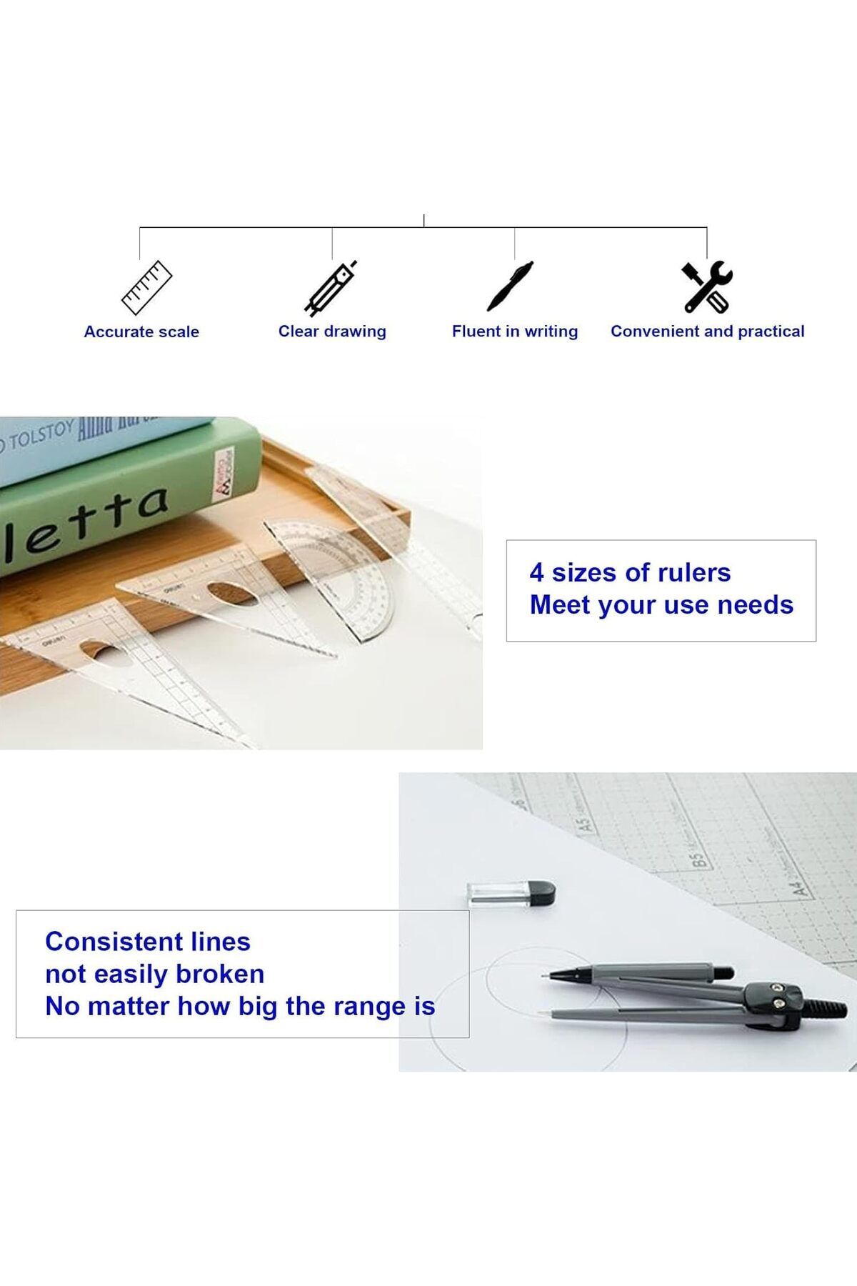 erorex-طقم هندسة، مجموعة بوصلة هندسية للرياضيات، مكونة من 8 قطع، مسطرة بلاستيكية متعددة الوظائف، عملية وقابلة للحمل 4