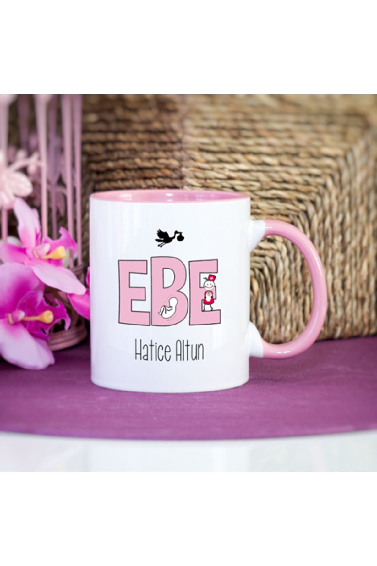 feifei Kişiye Özel Pembe Renkli Ebe Kupa Bardak