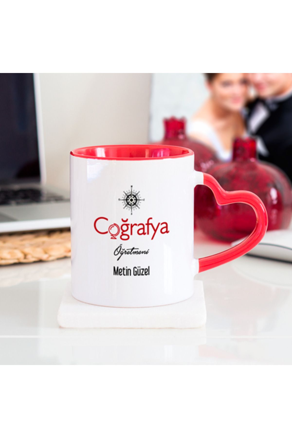 feifei Kişiye Özel Coğrafya Öğretmeni Kalpli Kupa Bardak
