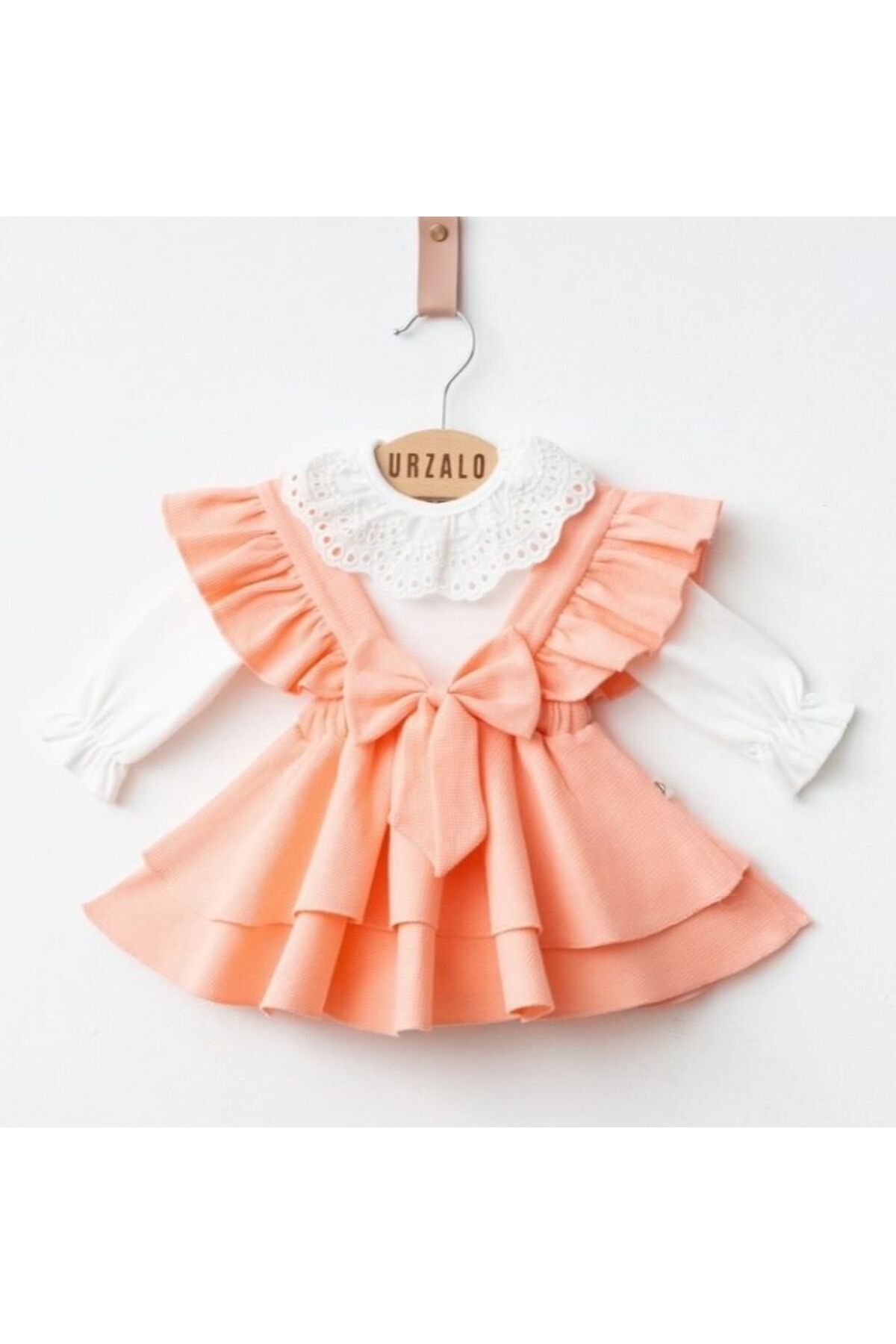 Baby Kız Bebek Fiyonklu %100 Pamuk Şık Jile Etek Elbise Dantelli Çıtçıtlı Body Doğumgünü Özelgün Takım fotoğrafı 2 (önizleme)