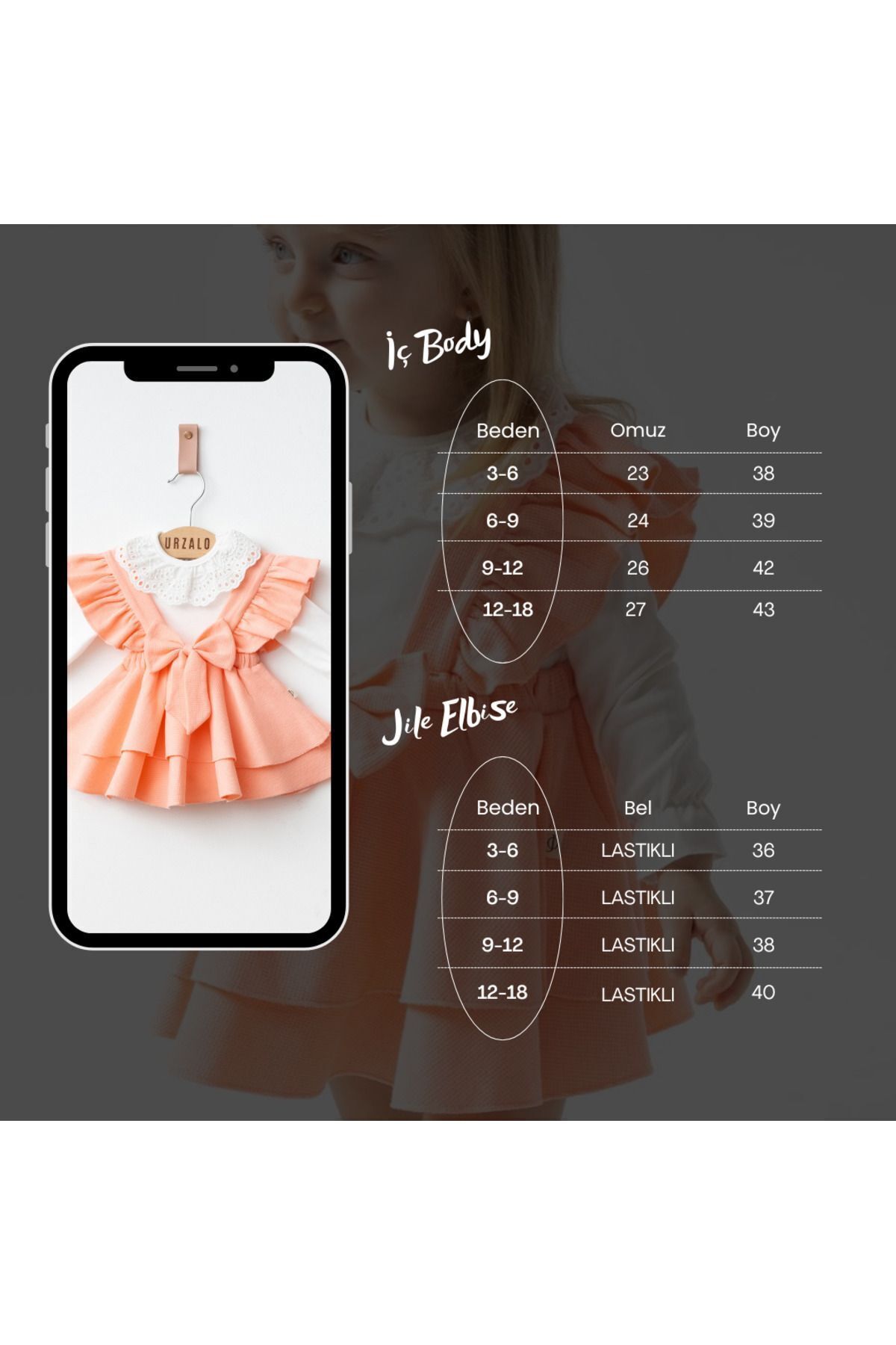 Baby Kız Bebek Fiyonklu %100 Pamuk Şık Jile Etek Elbise Dantelli Çıtçıtlı Body Doğumgünü Özelgün Takım fotoğrafı 4 (önizleme)