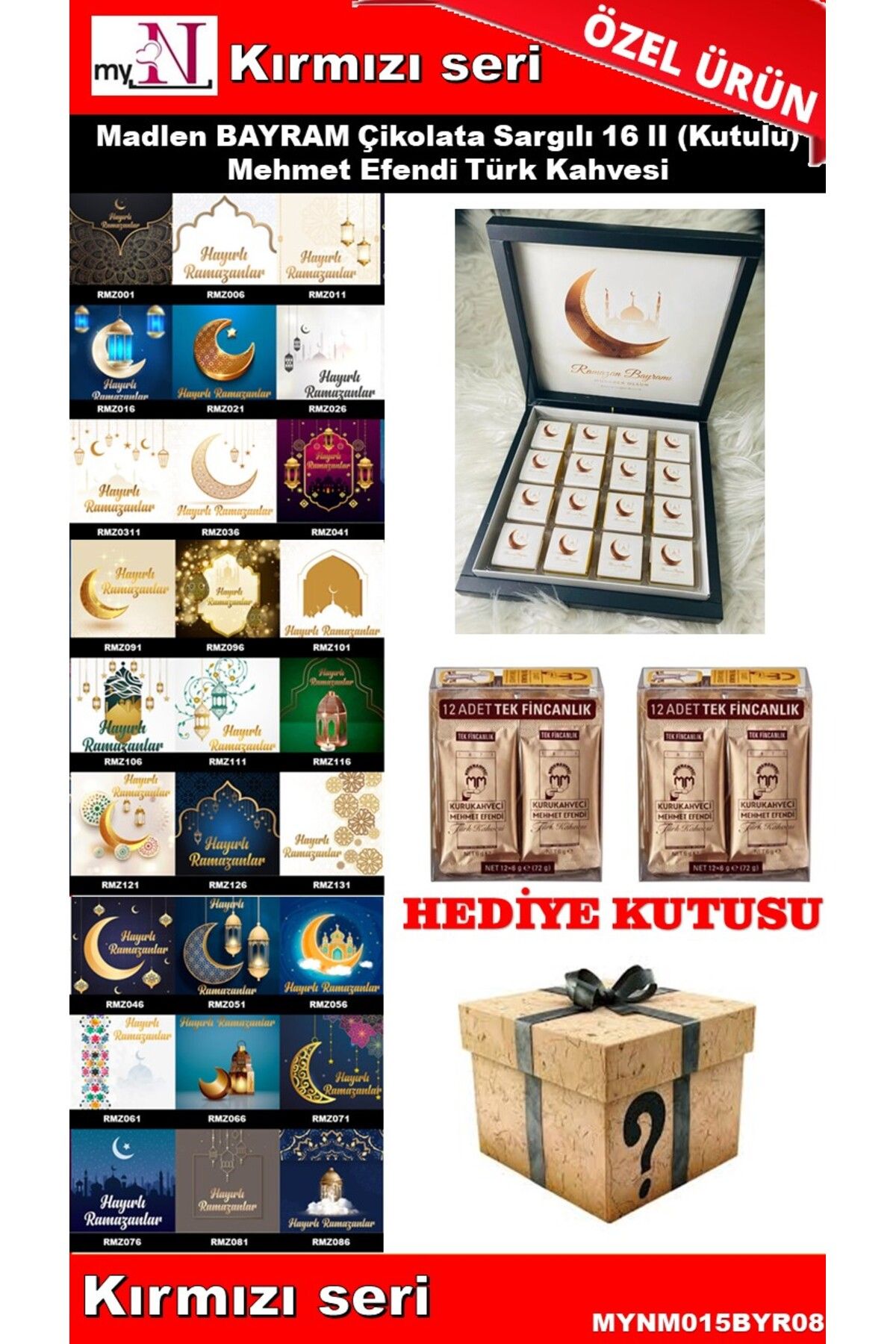 Flurose BAYRAM Çikolatası 16 lı (Kutulu) Mehmet Efendi Türk Kahvesi HEDİYELİ KIRMIZI SERİ