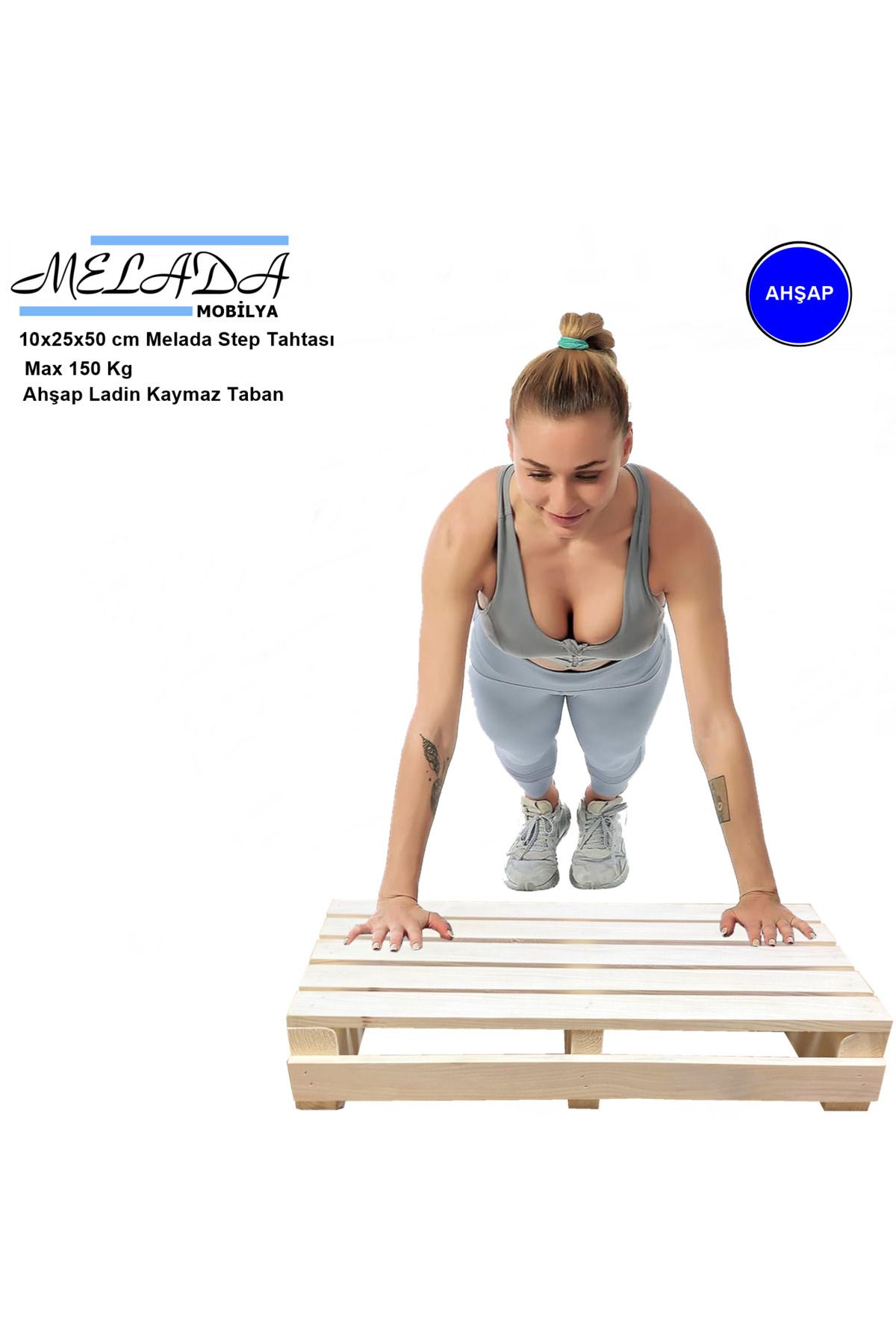 10 Cm Yükseklikte Doğal Ahşaptan Ev Içi Kullanıma Uygun Kaymaz Tabanlı Step Tahtası 25 Cm X 37 Cm