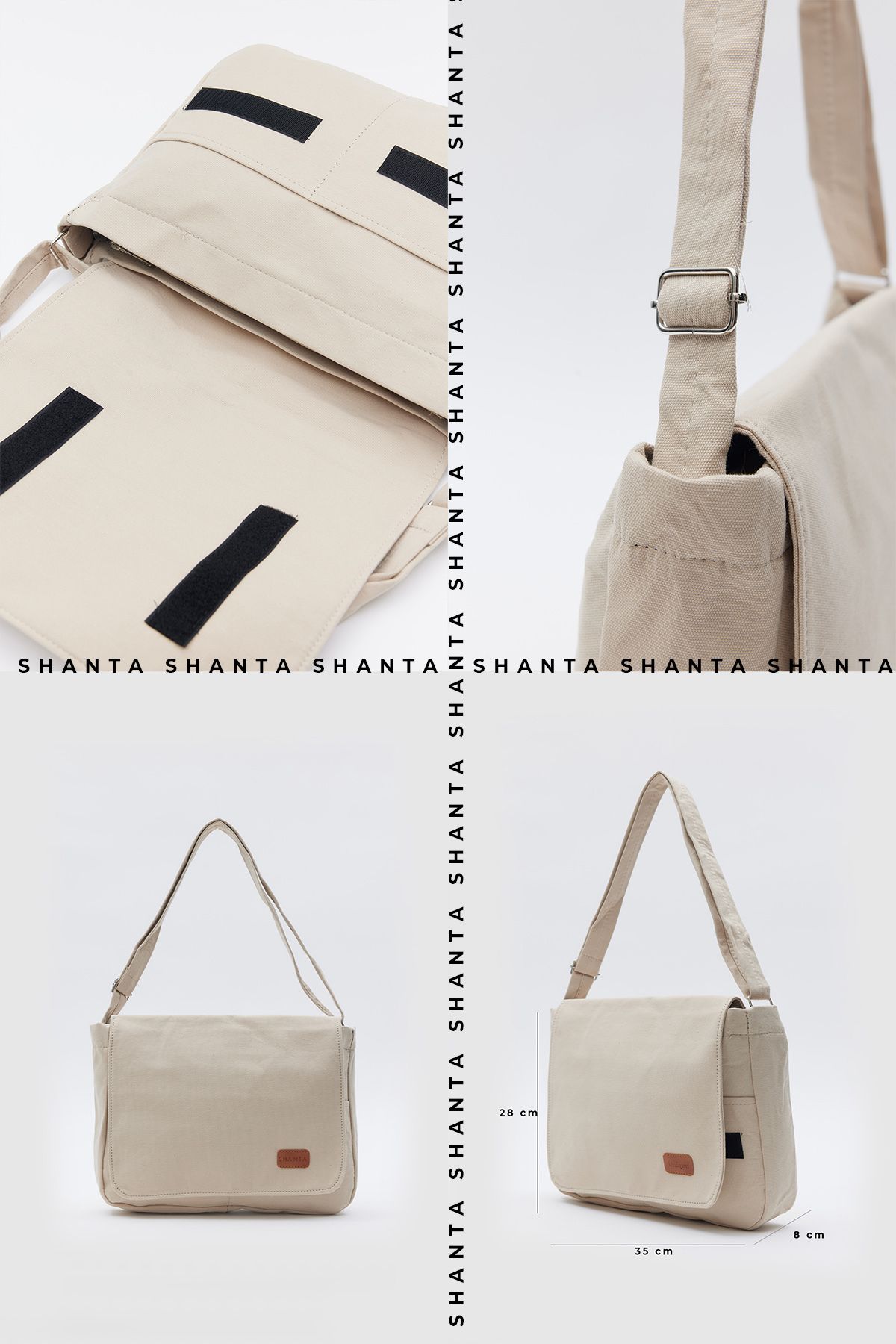 Shanta-Cream D08 Plain Postman Model 3 Compartment Zippered Hanging Daily Unisex Arm and Shoulder Bag 5