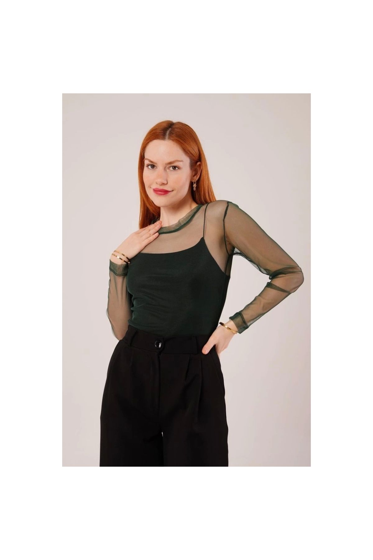 Narnuga MARSiLYAN- Transparan Yeşil Tül Basic Bluz