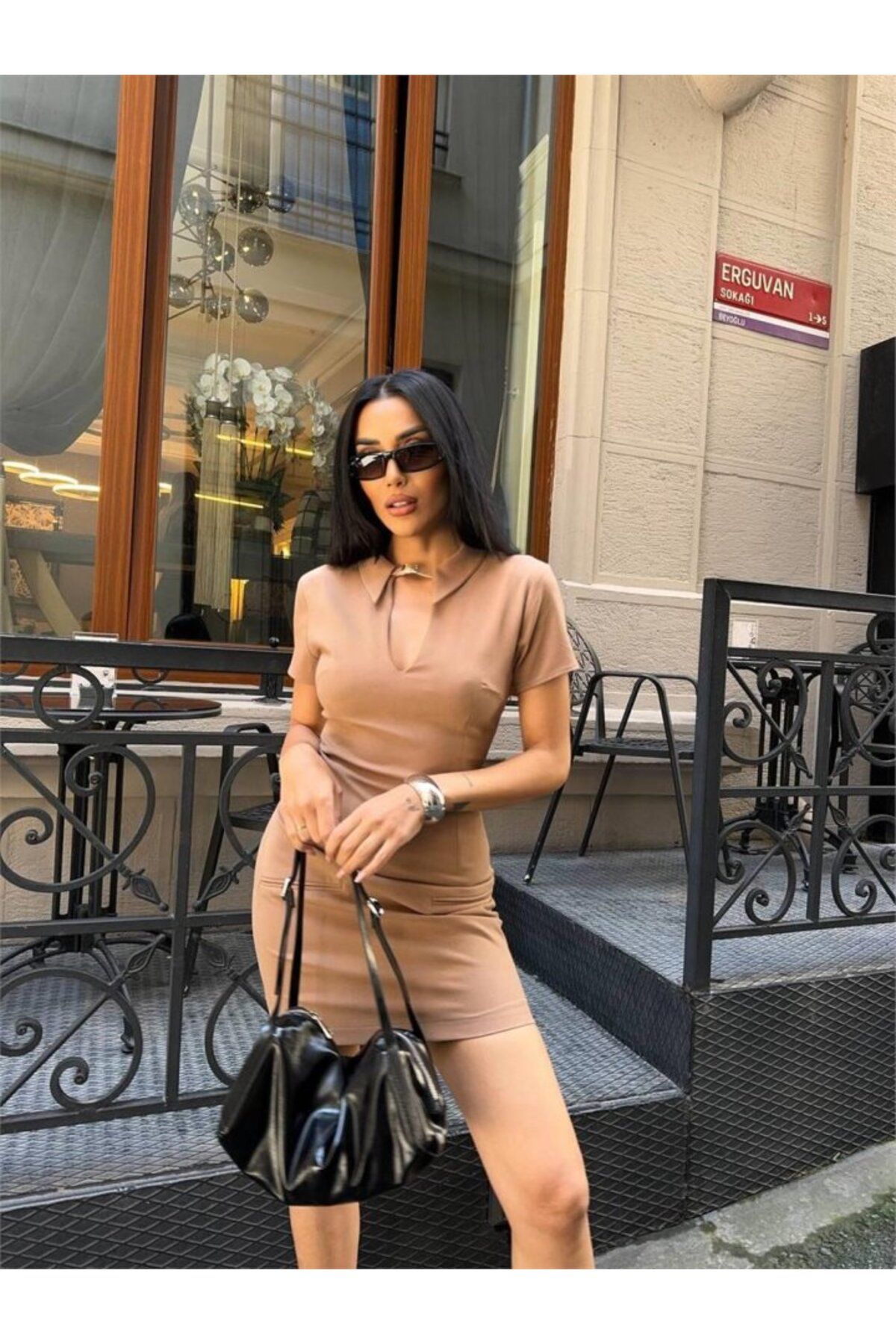 Rose's Boutique All About Women-Rose's Boutiqe All about Women Polo Neck Collar Belt Detail Pencil Dress - Beige 3