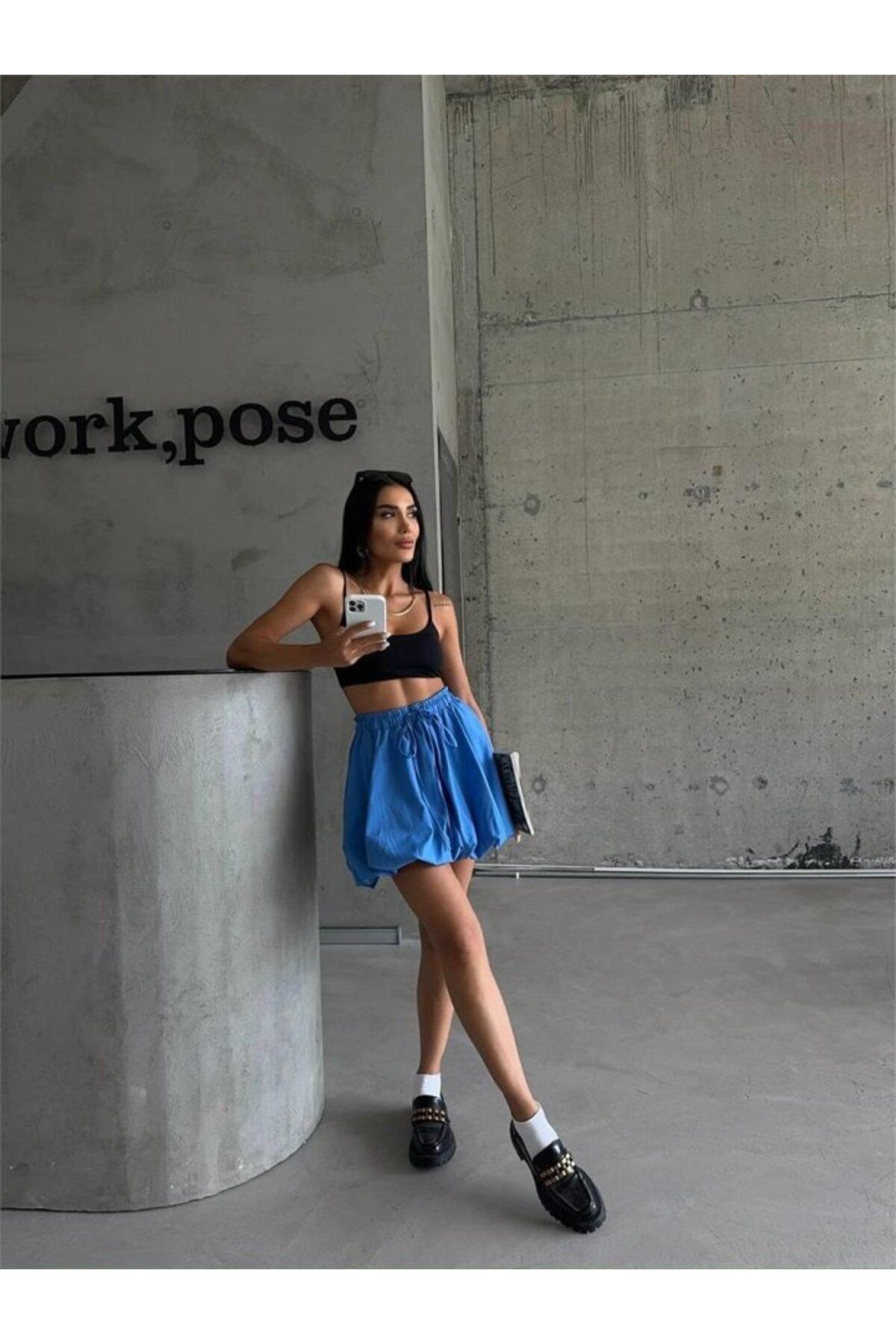 moda wanilia BALON ETEK POPLİN - Mavi