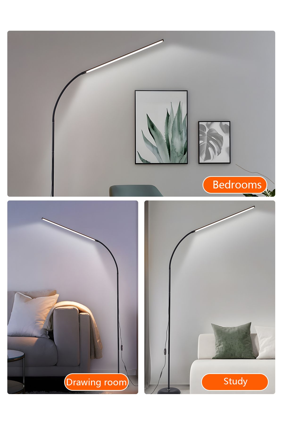 COOYA-مصباح أرضي LED بسيط، قابل للتعديل بزاوية 360 درجة، مفتاح زر ضغط، سطوع ثابت، 12 وات، أسود 8