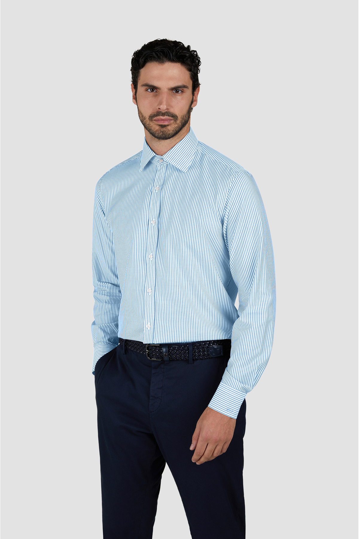 پال اند شارک پیراهن مردانه آستین بلند راه راه نخی سایز معمولی آبی کد ۲۵۴۱۳۲۰۲CF-VH9