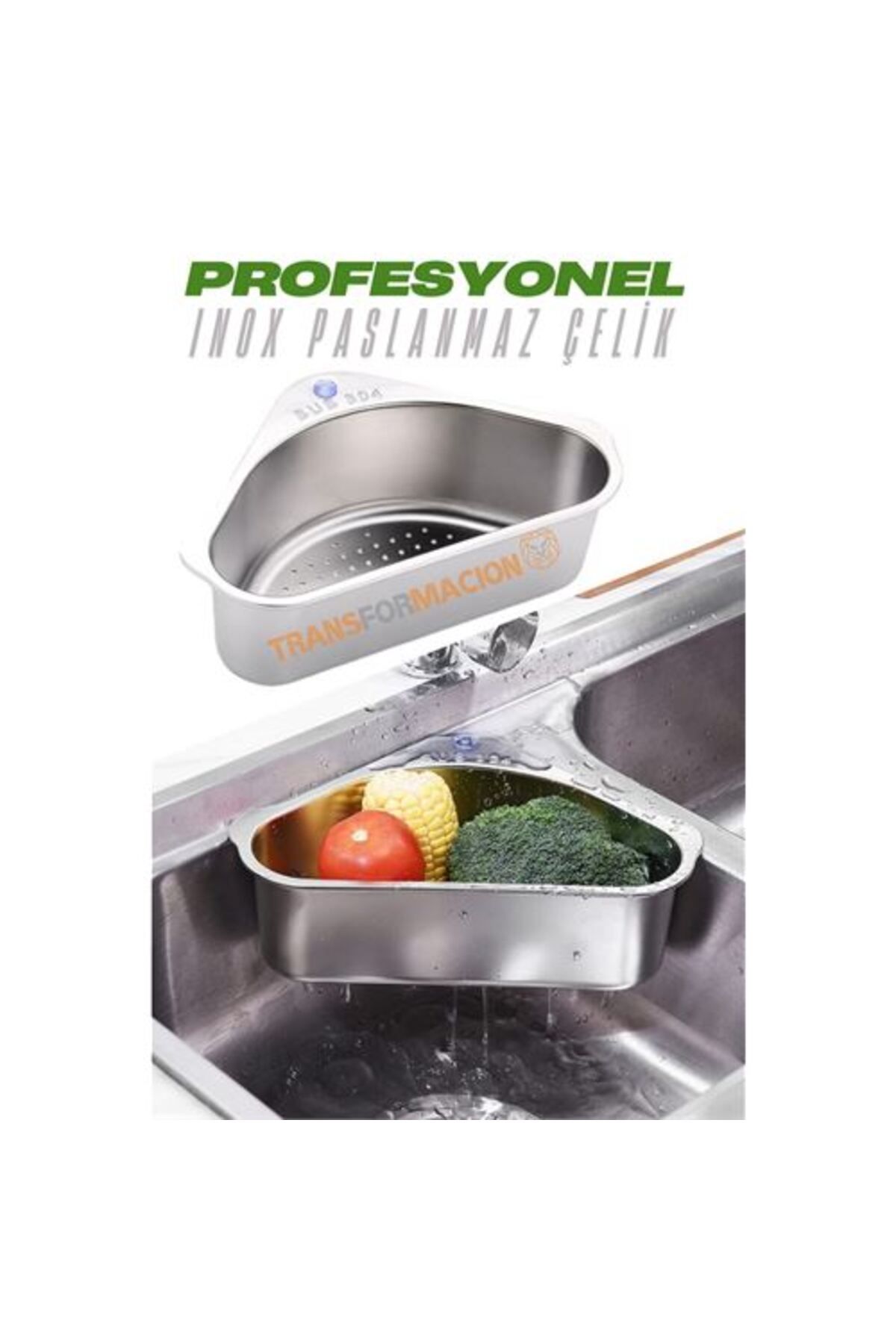 Ladesmedya ModaCar Inox Lavabo Köşe Süzgeci Organizer 304 Paslanmaz Çelik