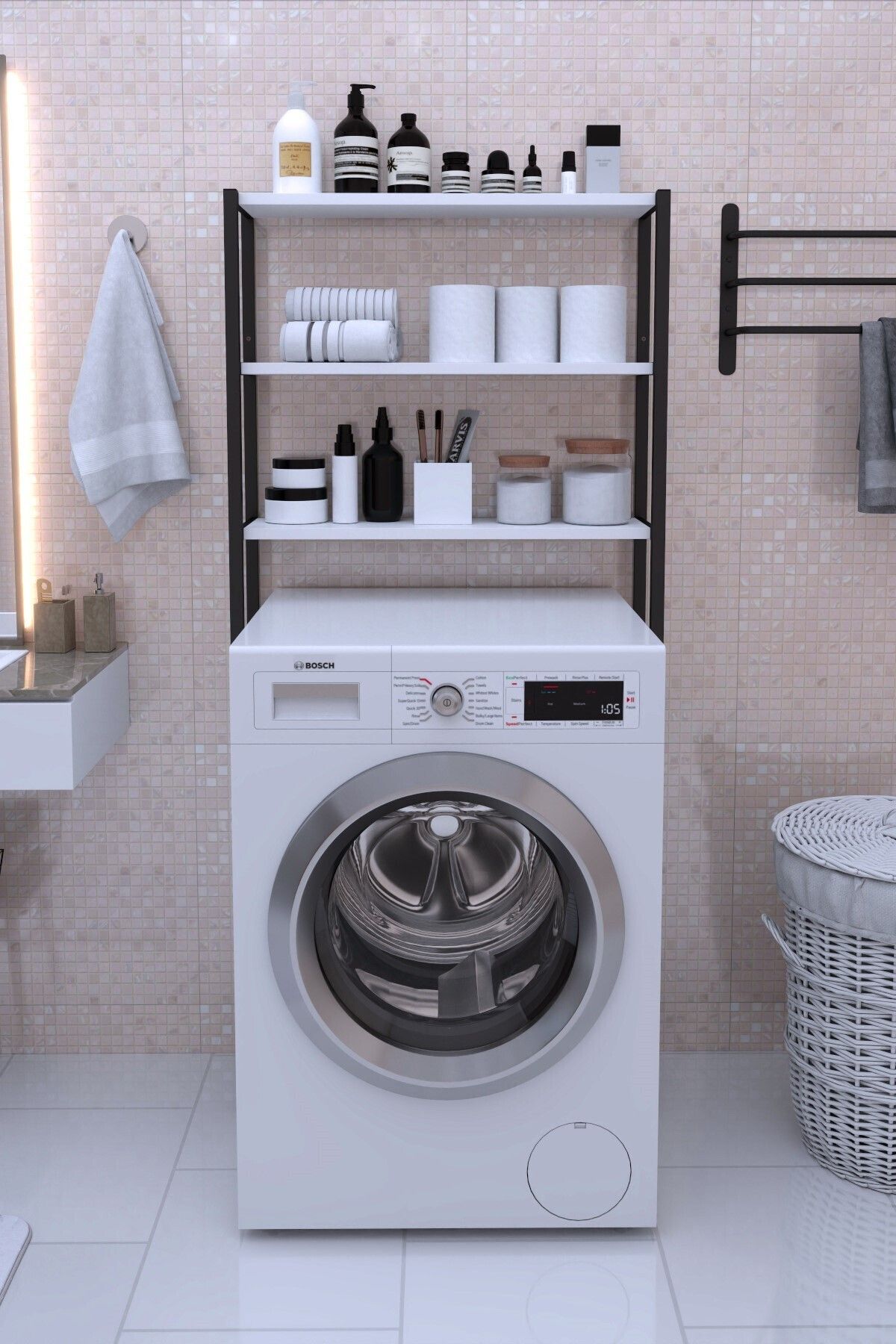 VayLife Çamaşır Makinesi Üstü Düzenleyici Raf Banyo Düzenleme Rafı Beyaz