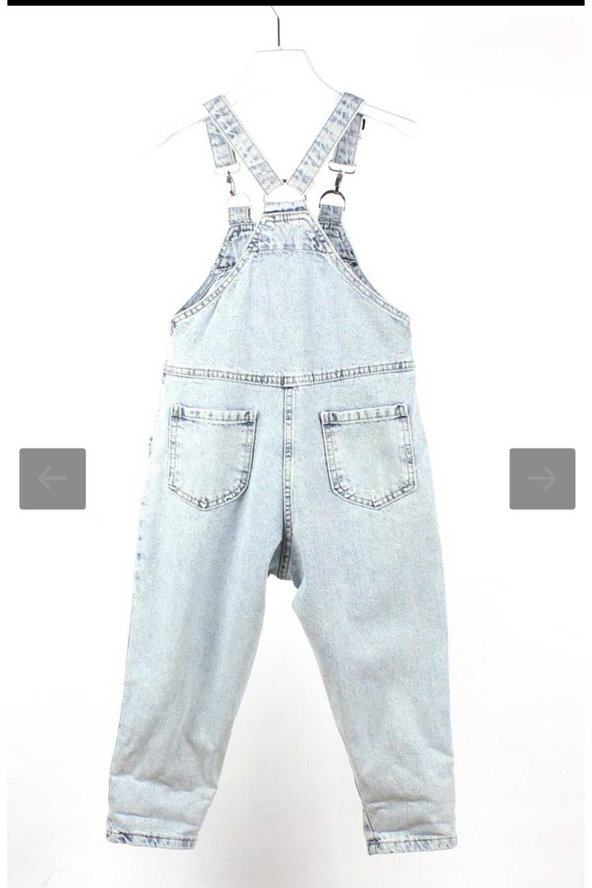 OliveYouMom-Salopetă din denim cu detaliu ursuleț pentru fetiță 5