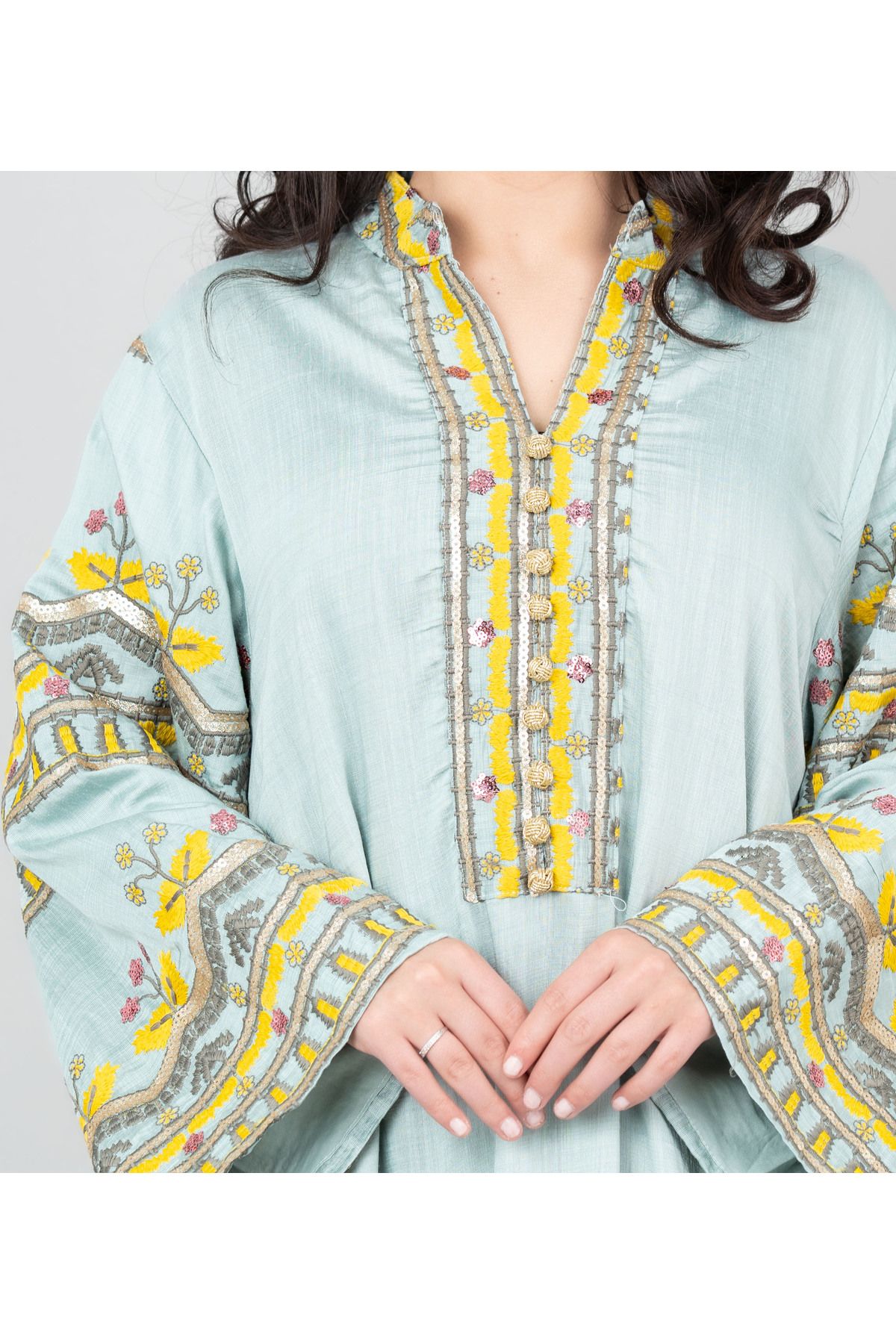 IKKXA-Solid Embroidery Jalabiya with Pocket 2