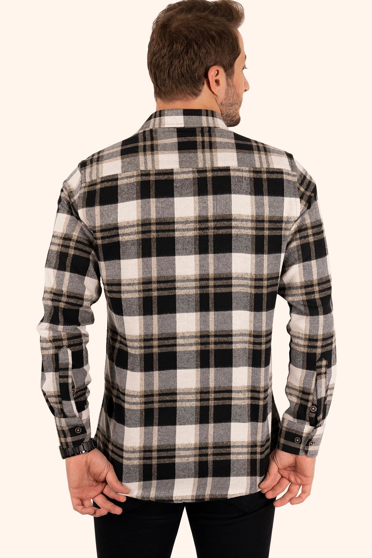 Etikmen-Braun-weißes Slimfit-Holzfäller-Herrenhemd 6