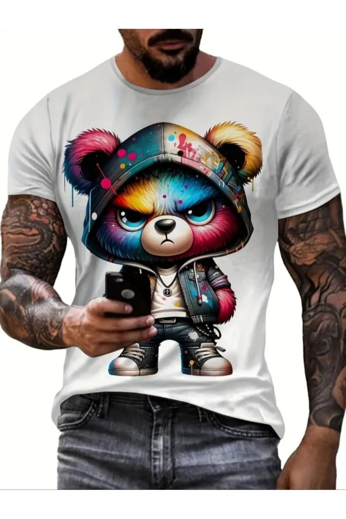 Panda Baskı Tekstil Angry Bear Özel tasarım baskılı tshirt