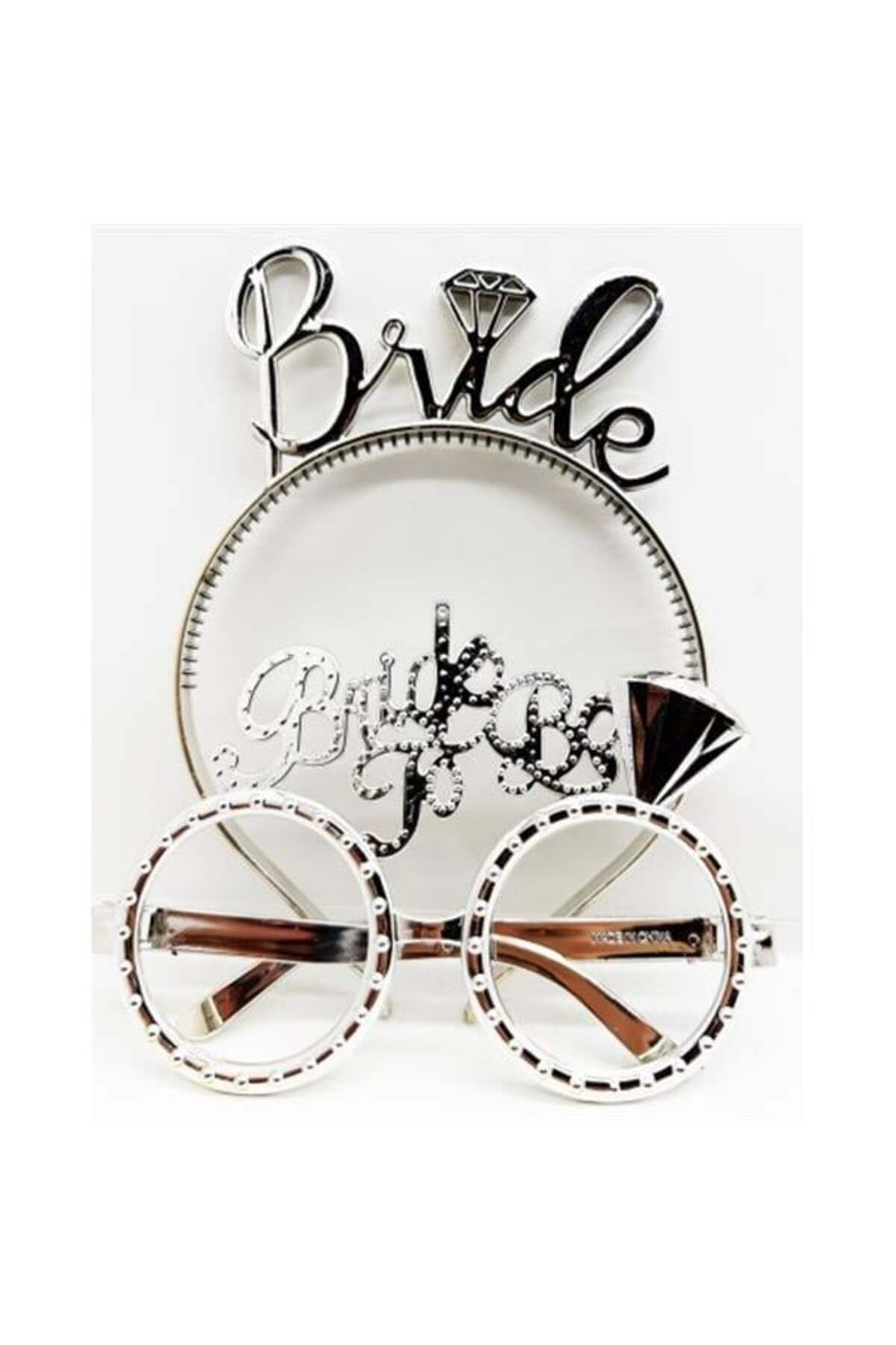 Pİ GLOBAL Bride Yazılı Taç Ve Bride To Be Yazılı Gözlük Seti Gümüş Renk