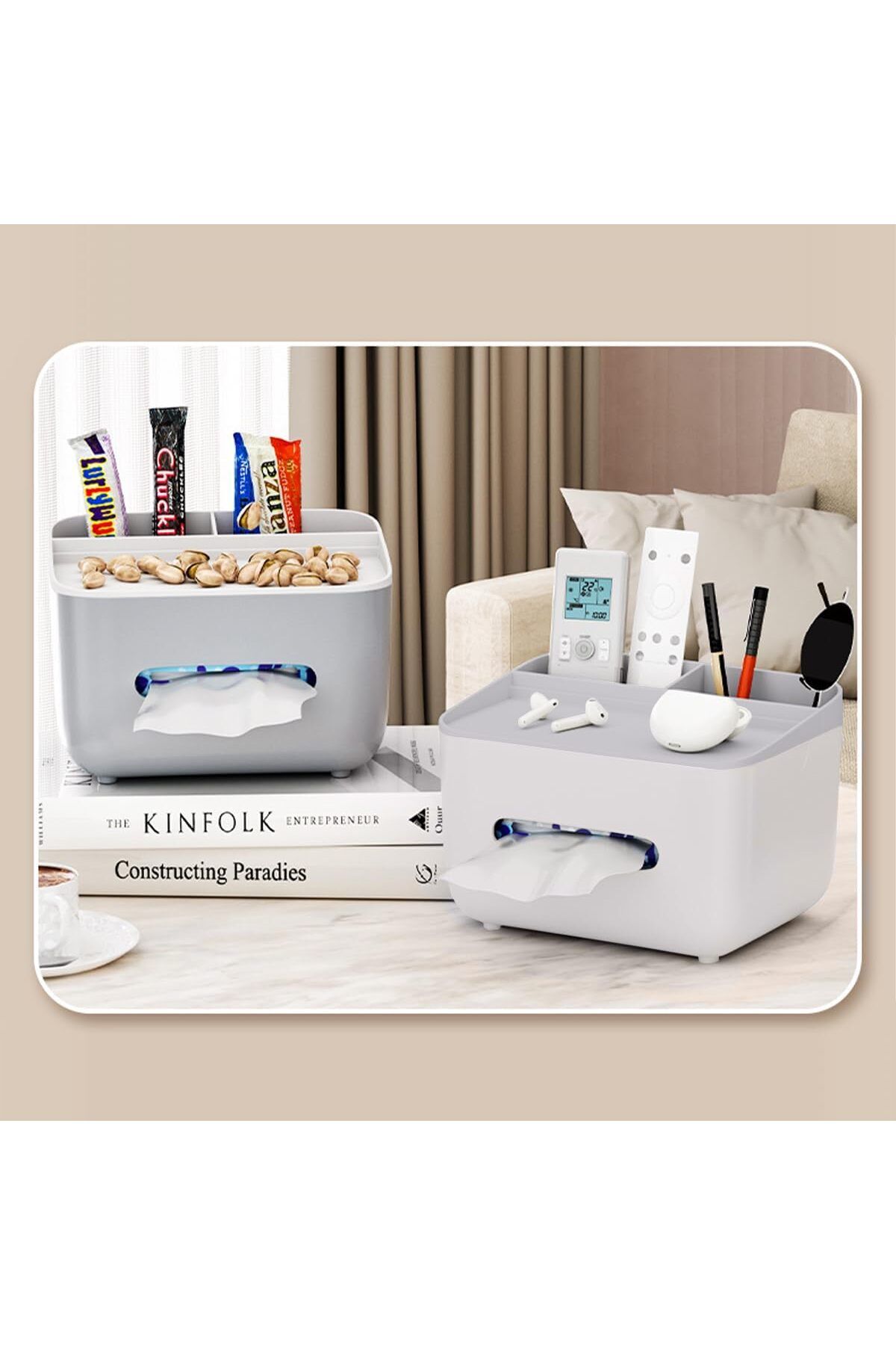 COOYA-Multifunctional Tissue Storage Box,Home Rectangular Tissue Container with Remote Control Holder 4