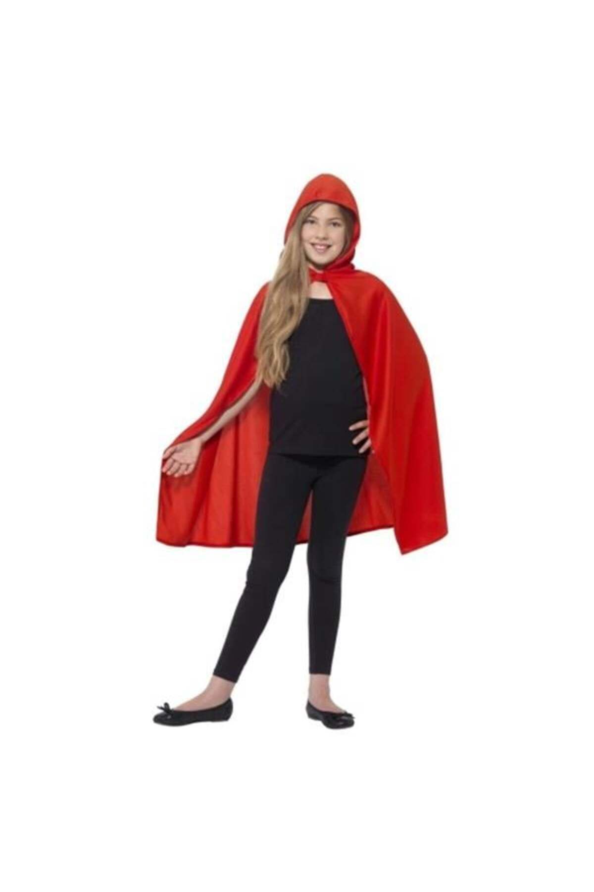 LovelymCo Kırmızı Renk Kapşonlu Kumaş Pelerin 90 Cm