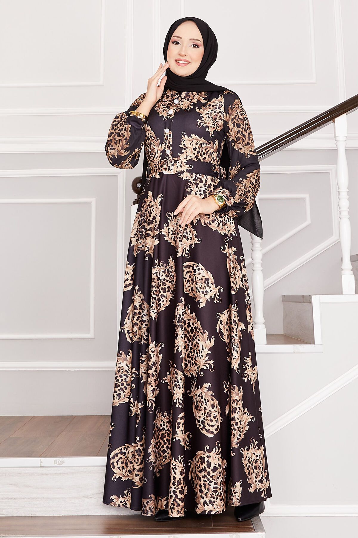 EBRUTESETTÜR-Leopard Detailed Hijab Dress 4