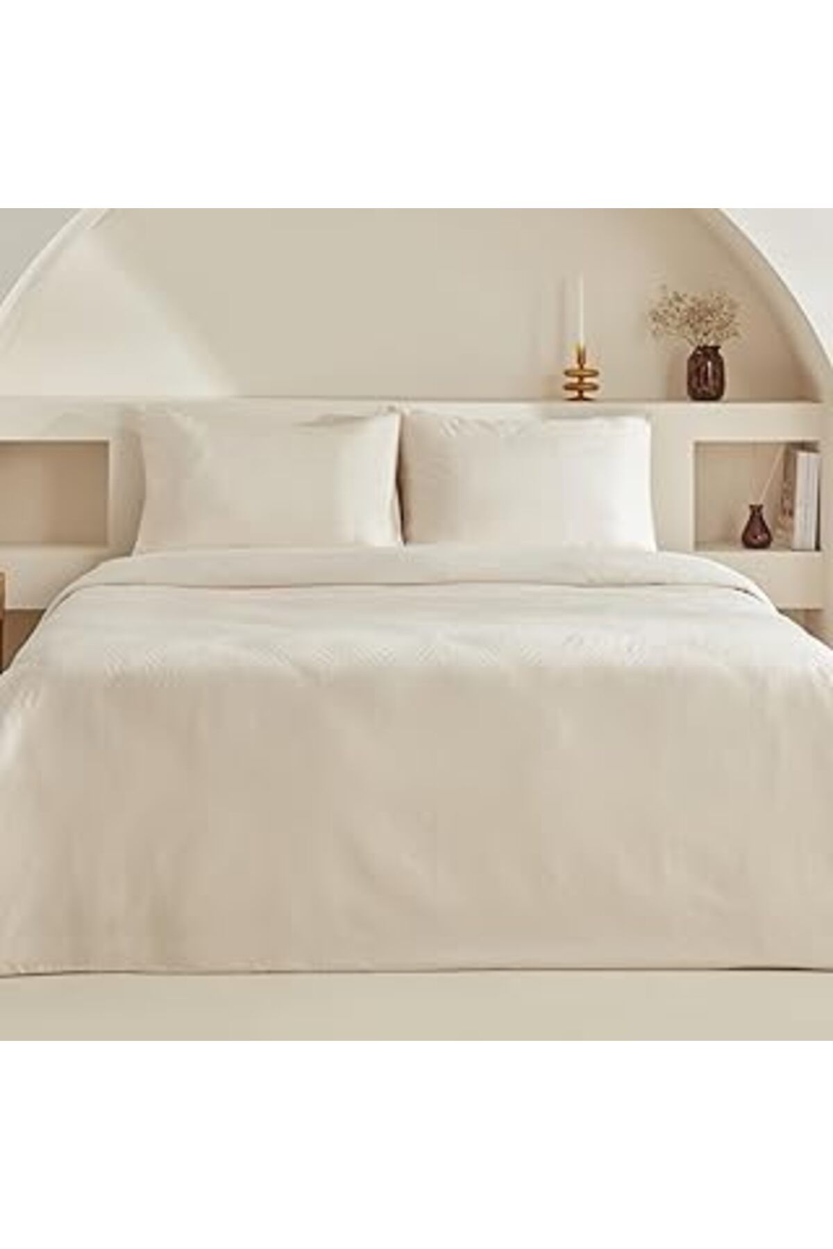 Hepta Collection Karaca Home Sion%100 Pamuk Jakarlı Saten King Size Nevresim Takımı Ekru