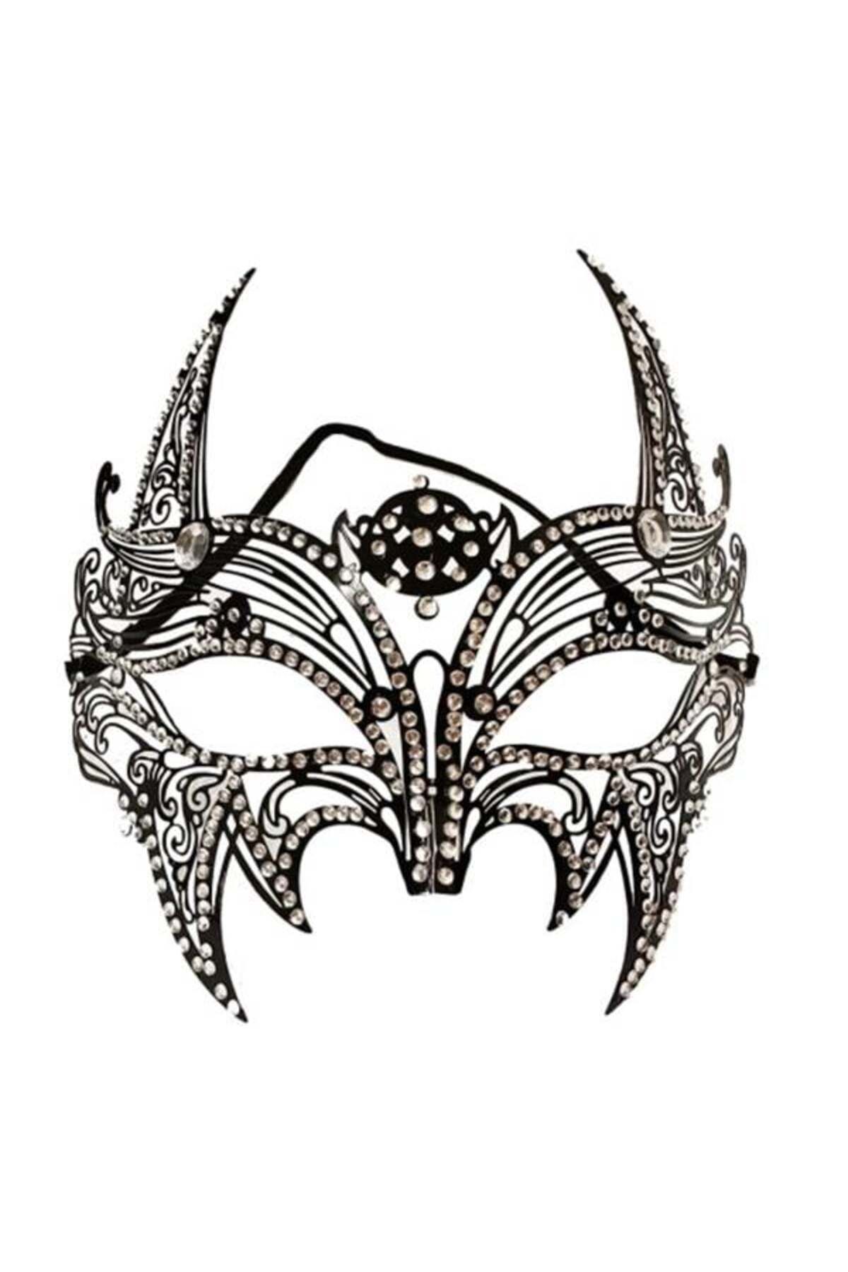 feifei Siyah Lazer Kesim Kristal Taşlı Metal Lüks Maske