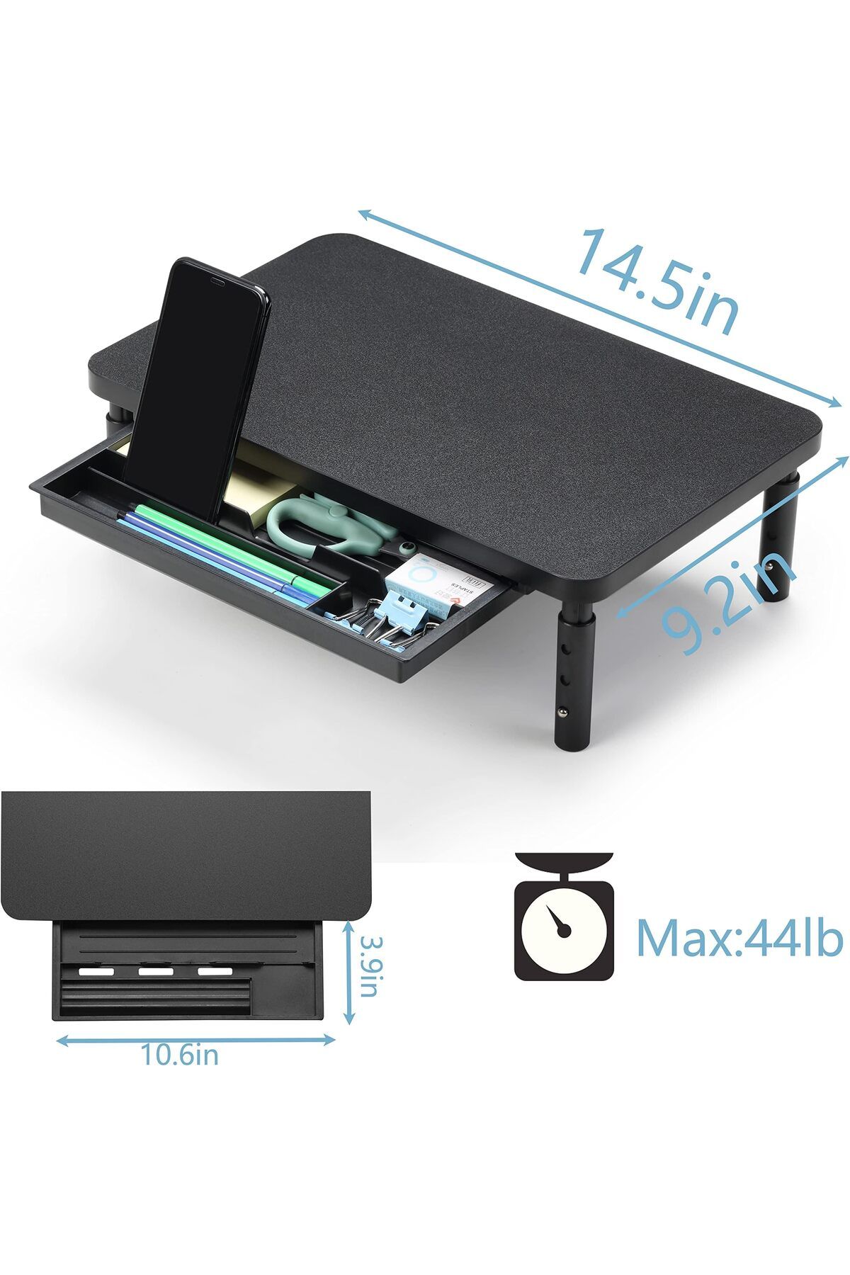 erorex-Monitor Stand Riser 3 Height Adjustable Monitor Stand With Storage Drawer For Desk Wood Desk 3