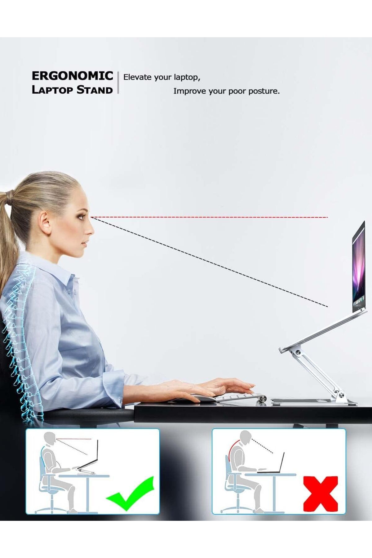 erorex-حامل كمبيوتر محمول، حامل كمبيوتر للمكتب، حامل كمبيوتر محمول، حامل تبريد للكمبيوتر المحمول، مصنوع من الألومنيوم، محمول 3