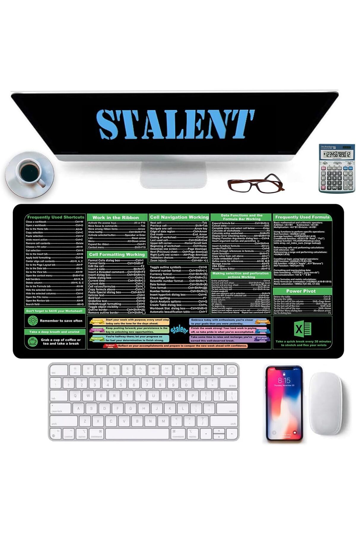 erorex-Excel Shortcuts Mouse Pad 35.4 Inch X15.7 Inch Keyboard Shortcut Mousepad Xxl Extended Office Desk 4