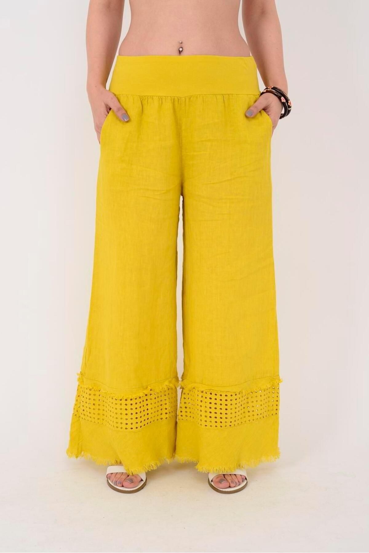EREN STYLE İTALYAN FİSTO DETAYLI KETEN PANTOLON