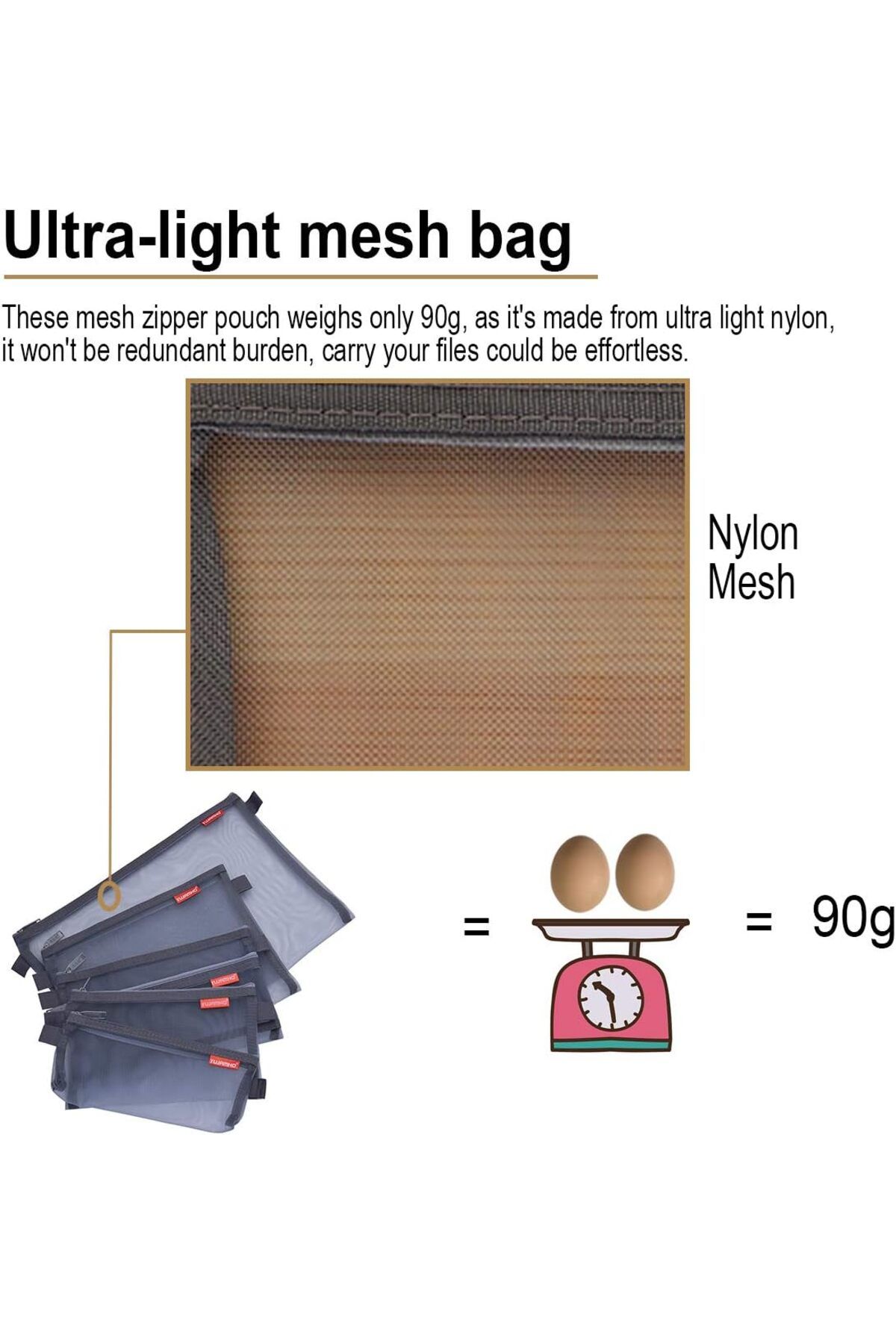 erorex-Mesh Zip Pouch Zippered Wallet Pencil Case Comestic Tool Bags Pockets Lightweight File Folders For 4
