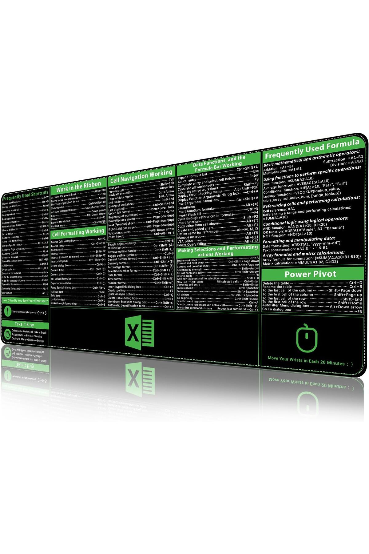 erorex-Excel Shortcuts Mousepad Upgraded Pro Version Extended Office Desk Mat Stitched Edges Non Slip Base 1