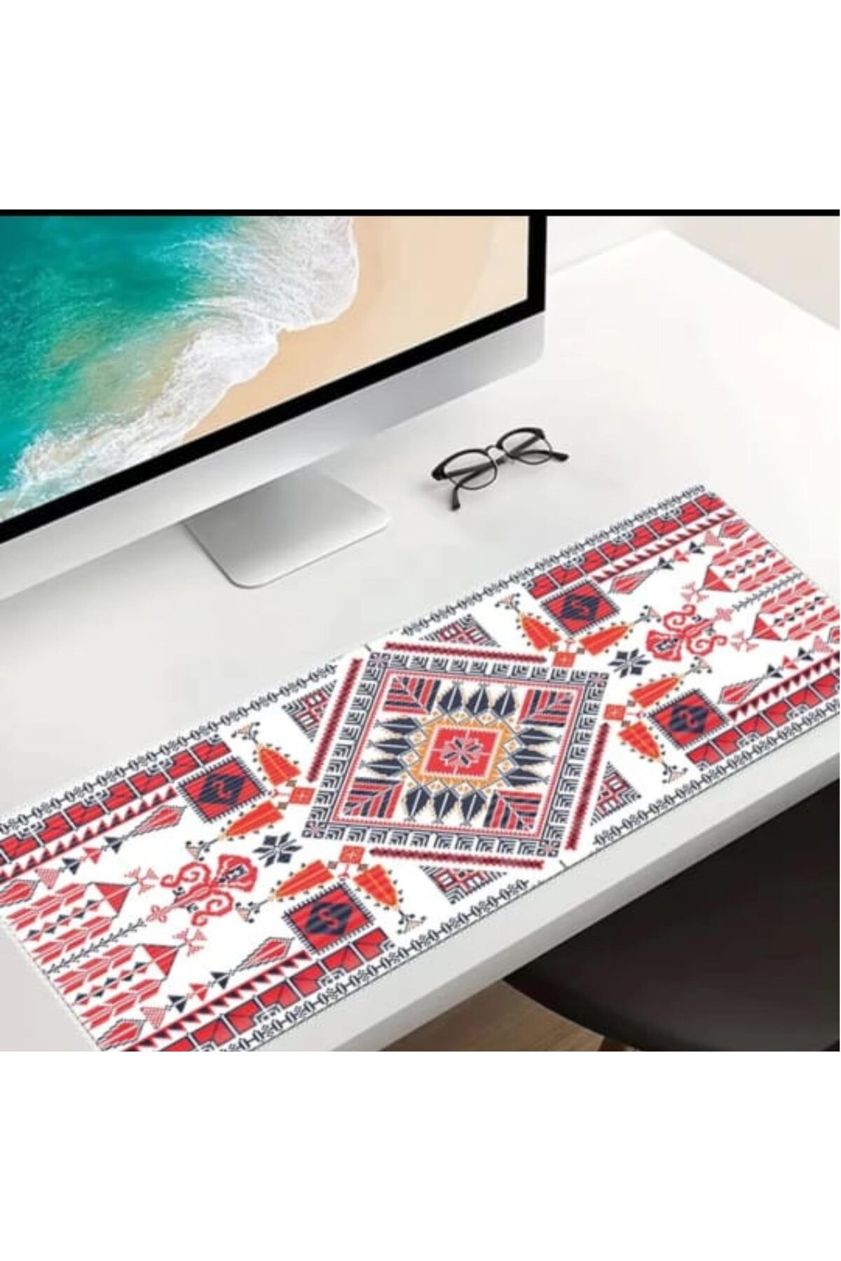 erorex-Geometric Pattern Extended Mouse Pad Xl 80 X 30 Cm Anti Slip Rubber Base Stitched Edges Suitable 2