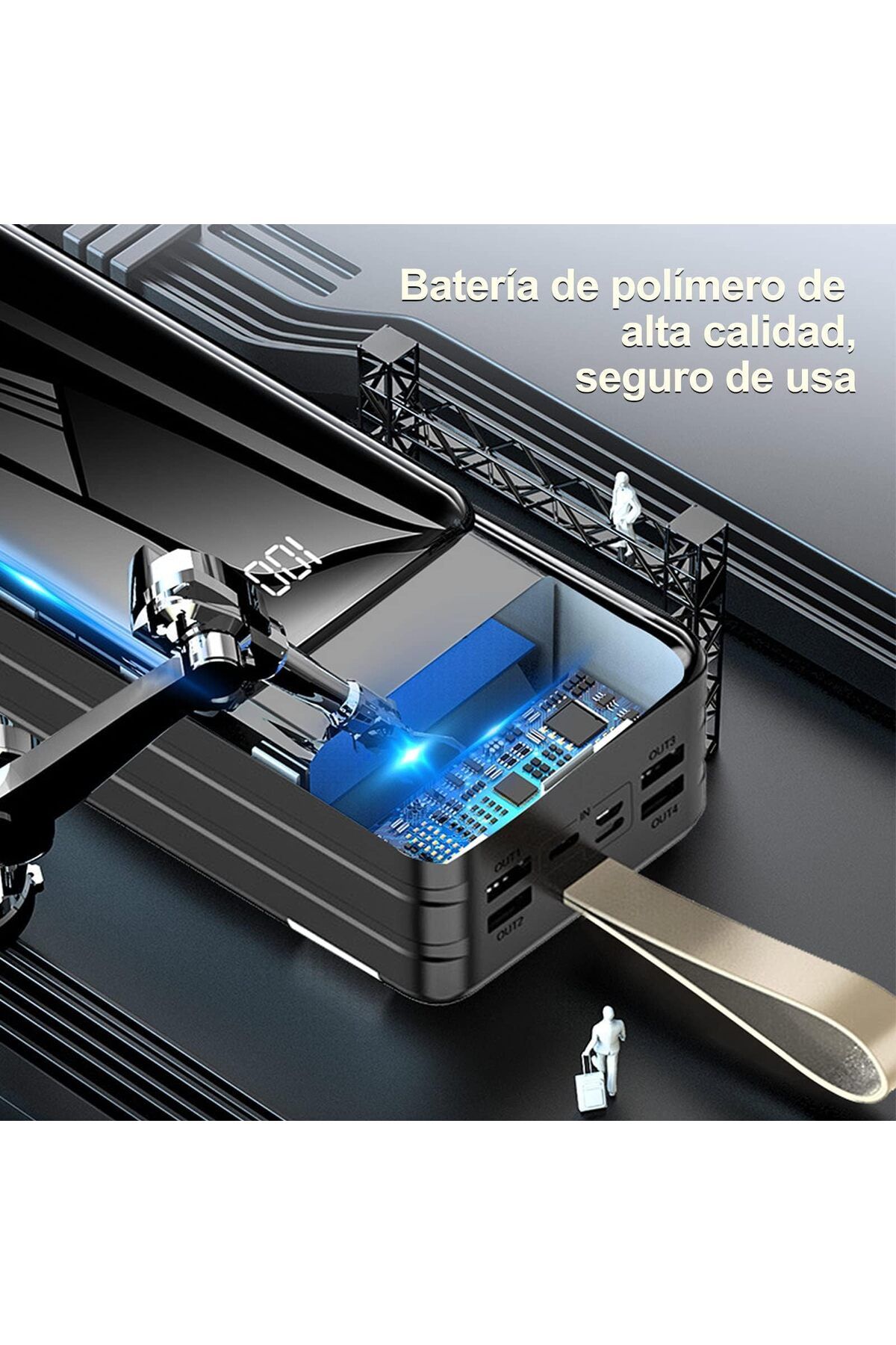 erorex-Power Bank Large Capacity 60000 Mah With Digital Display Mirror Reflective Portable Battery With 5