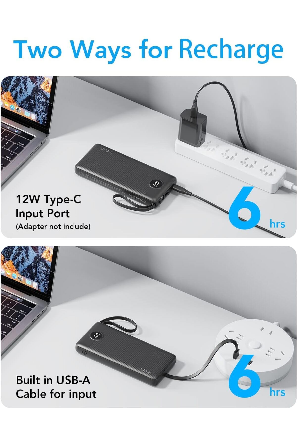 erorex-بنك طاقة 10000 مللي أمبير مع كابلات مدمجة وشاحن محمول USB C 5 مخرج ومدخلين وشاشة LED 5