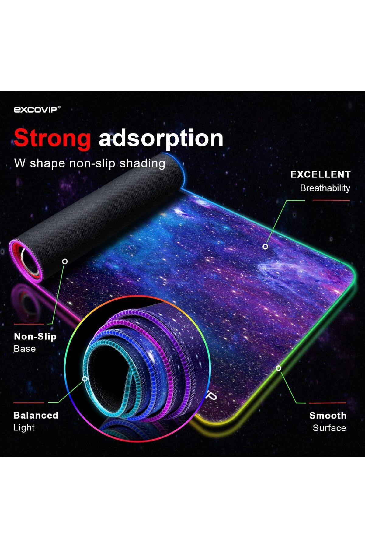 erorex-لوحة ماوس ألعاب RGB مزودة بـ 14 وضعًا، قابلة للتمديد، وطاولة كبيرة، ولوحة ماوس LED لأجهزة الكمبيوتر الشخصية وأجهزة Macbook 4