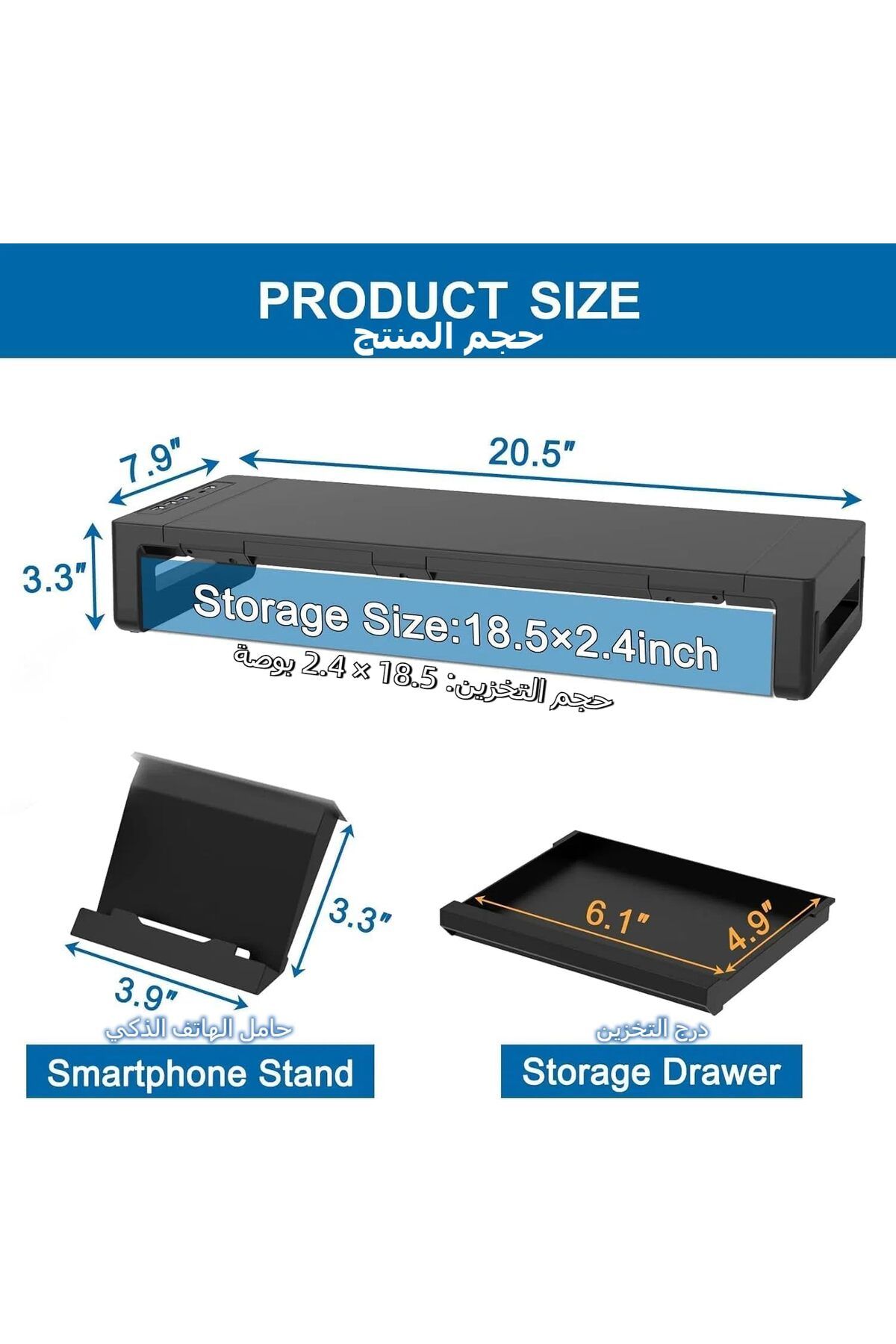 erorex-حامل شاشة سطح المكتب مع درج وحامل كمبيوتر محمول وحامل كمبيوتر للمكتب مع بيانات USB 3.0 5