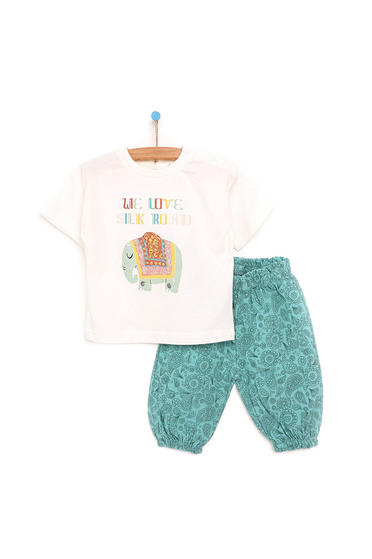 ست بلوز و شلوار دختر بچه HelloBaby پارچه موسلین طرح فیل خدمه یقه آستین کوتاه پاهای الاستیک ebebek Hello Baby