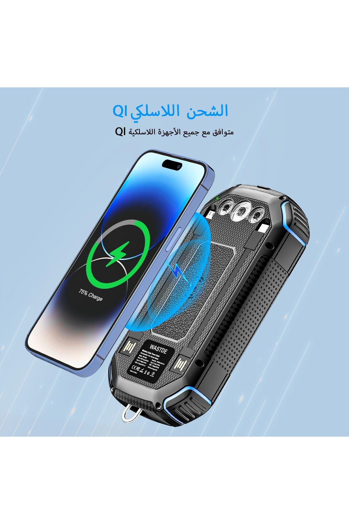 erorex-Solar Power Bank 26800Mah With 3 Cables Wireless Solar Charger 4 Outputs 3 Inputs 15W Usb C Fast 4