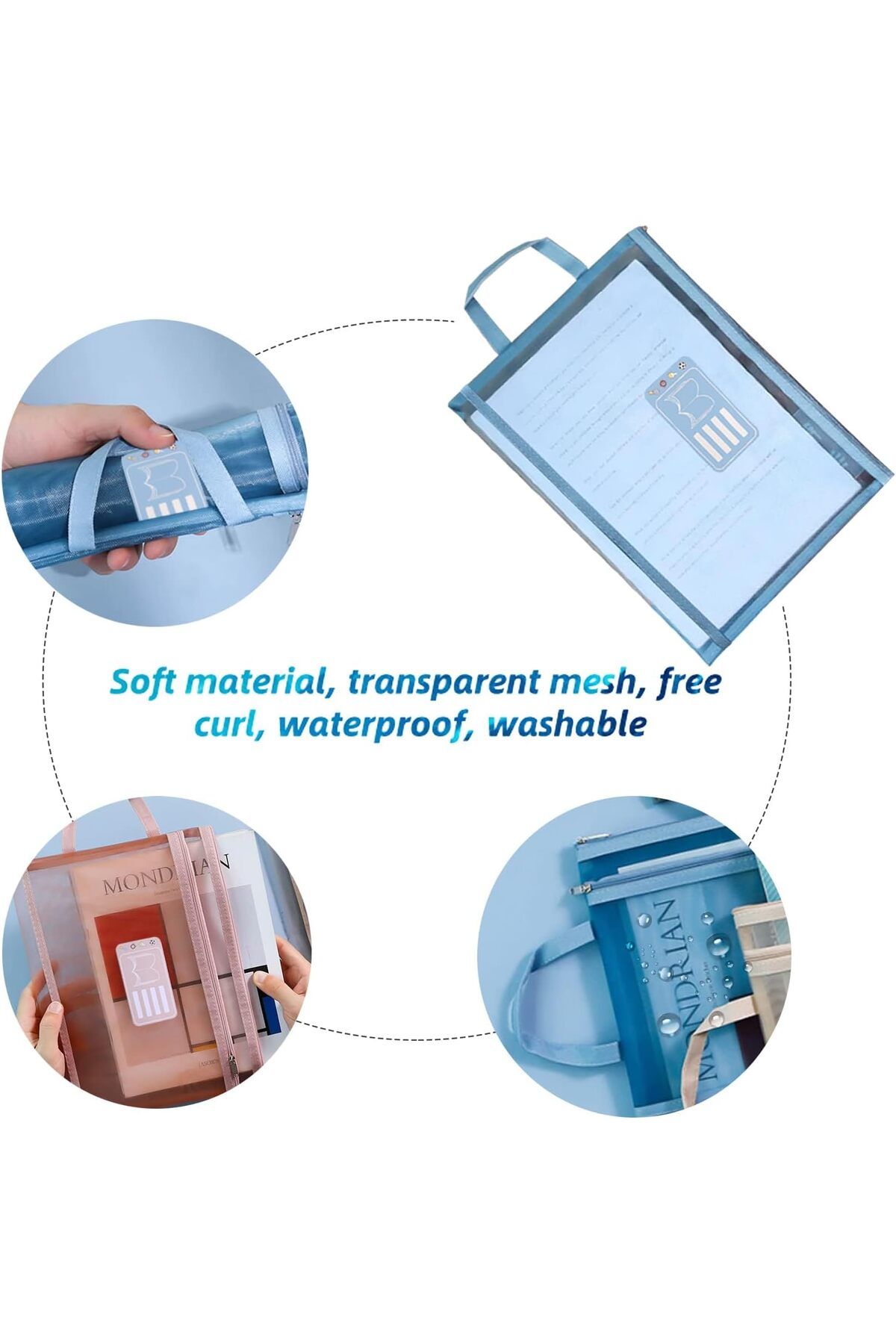 erorex-Mesh Zipper Pouch Zipper Bags 5 Pack Double Layer Large Size Folders With Handle Clear Pencil Pouch 6