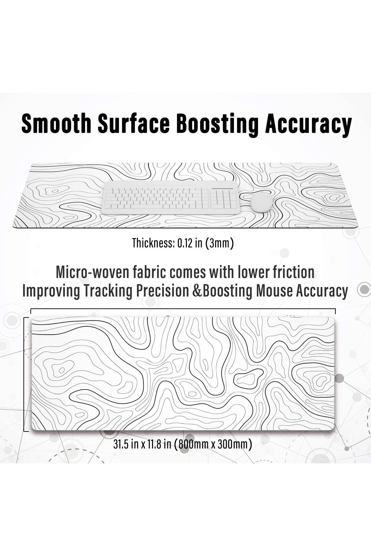 erorex-Large Gaming Mouse Pad With Stitched Edges Minimalist Topographic Map Desk Mat Extended Xl Mousepad 3