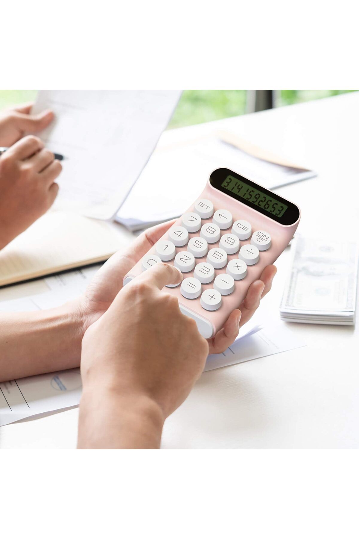erorex-آلة حاسبة ميكانيكية محمولة للاستخدام اليومي والمكتب الأساسي بشاشة LCD كبيرة مكونة من 10 أرقام باللون الوردي 5