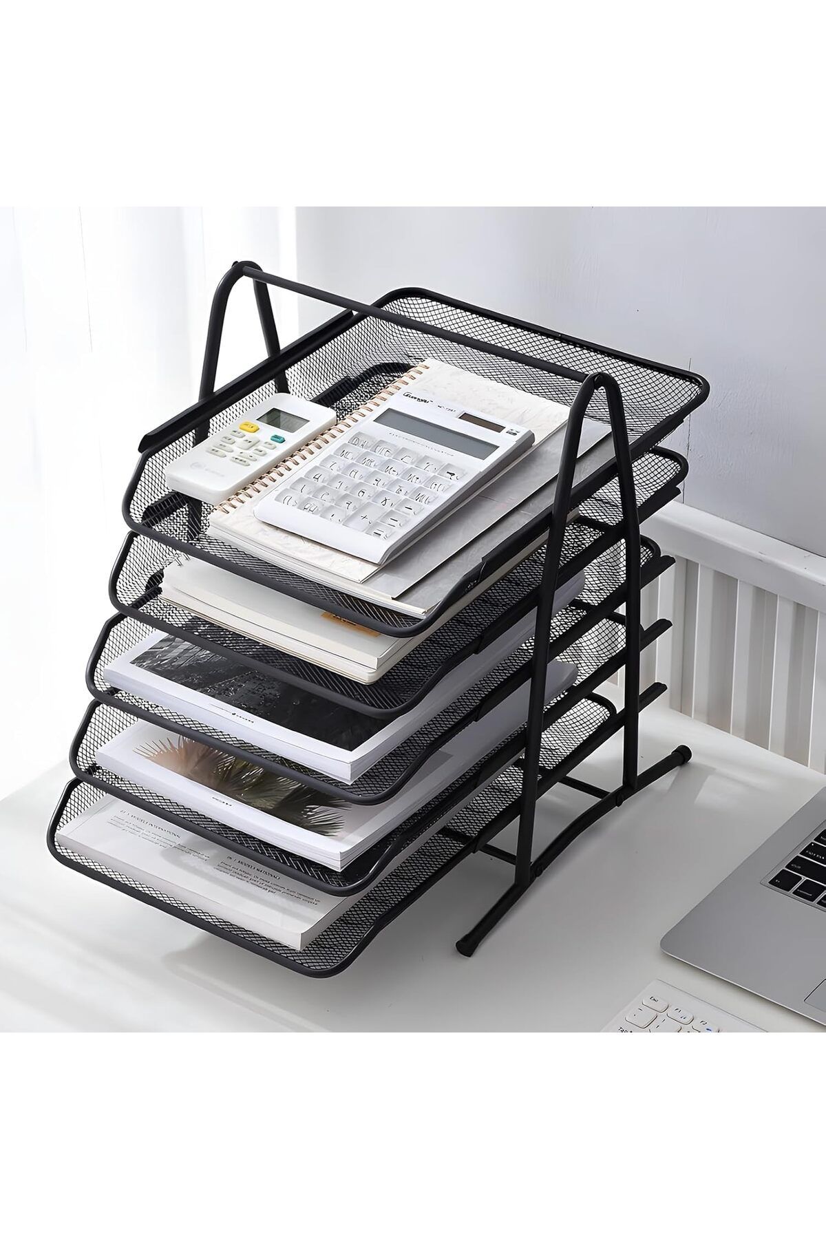 erorex-5 Tier Paper Tray : Desktop Organizer File Storage With Sliding Tray Stackable File Rack Metal Mesh 2