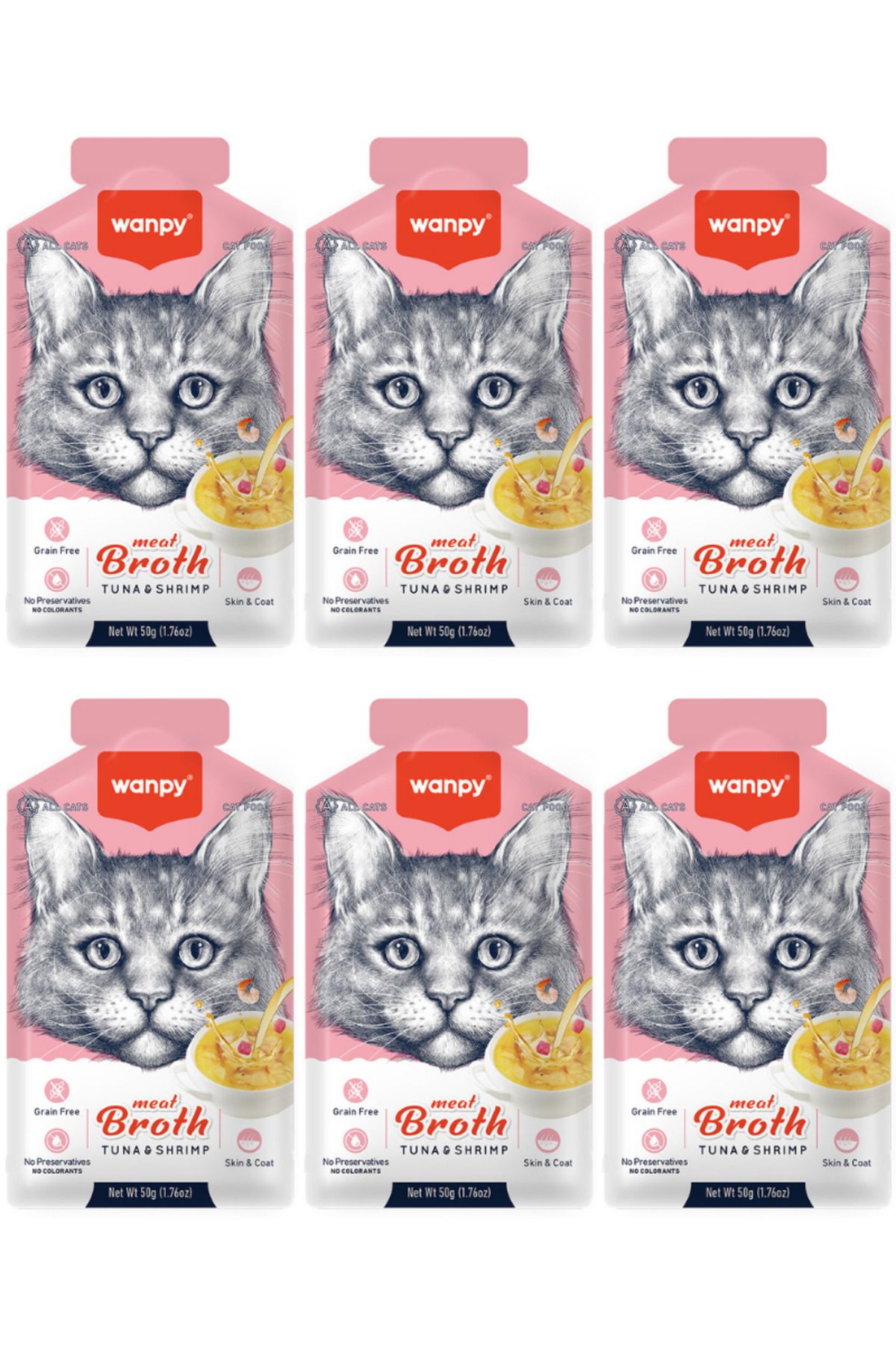 Wanpy Ton Balıklı ve Karidesli Tahılsız Kedi Çorbası 50gr - 6 Adet